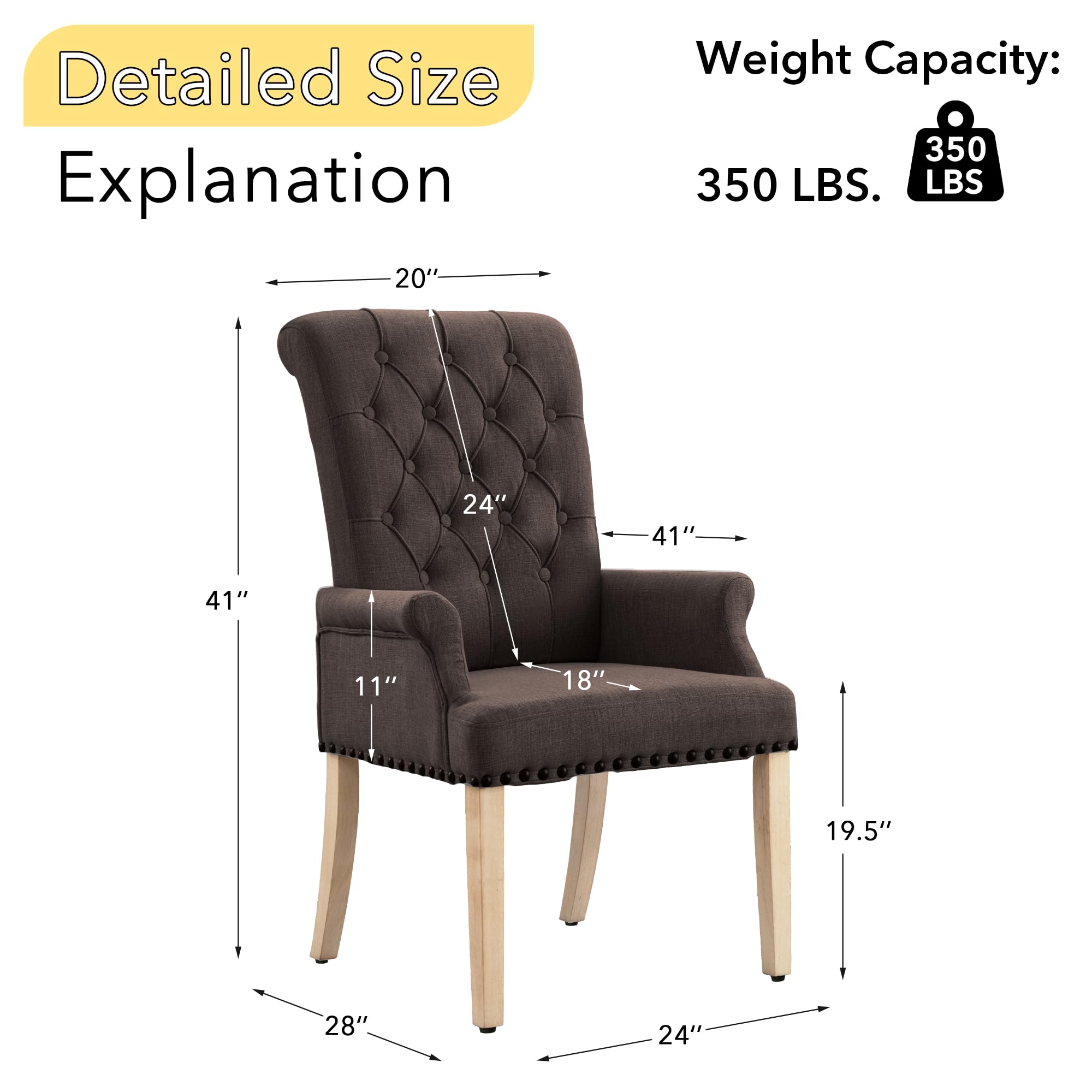 Elegant Tufted Upholstered Fabric Accent Dining Chair - Brown Club Armchair for Dining Room & Kitchen | Perfect for Formal Dining, Breakfast Nook & Home Decor