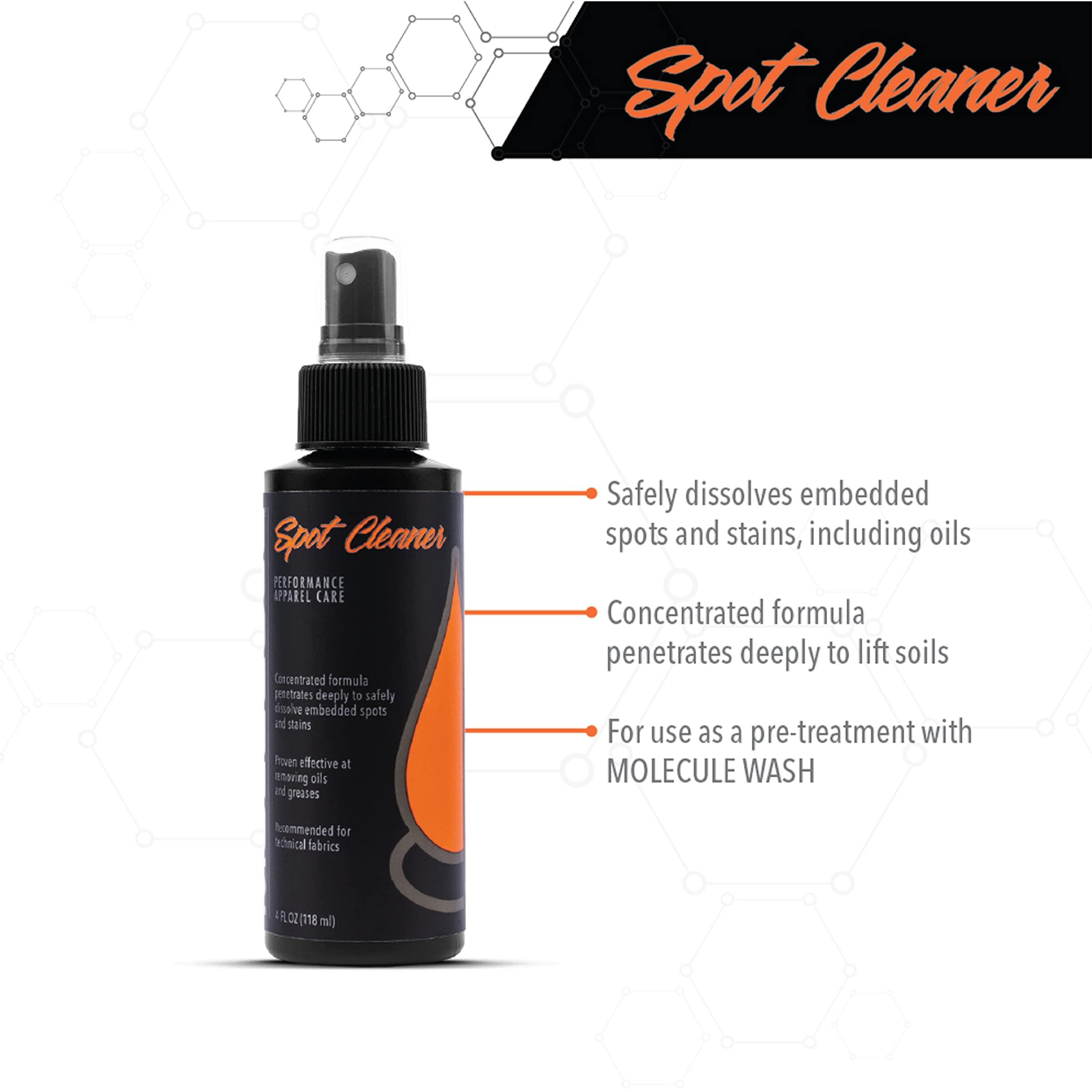 Molecule Spot Cleaner for Performance Apparel - 16oz (6 Pack) - Removes Tough Stains from Race Suits, Workout Clothes & Activewear | Perfect for Gym Gear, Sports Uniforms & Outdoor Adventure Clothing