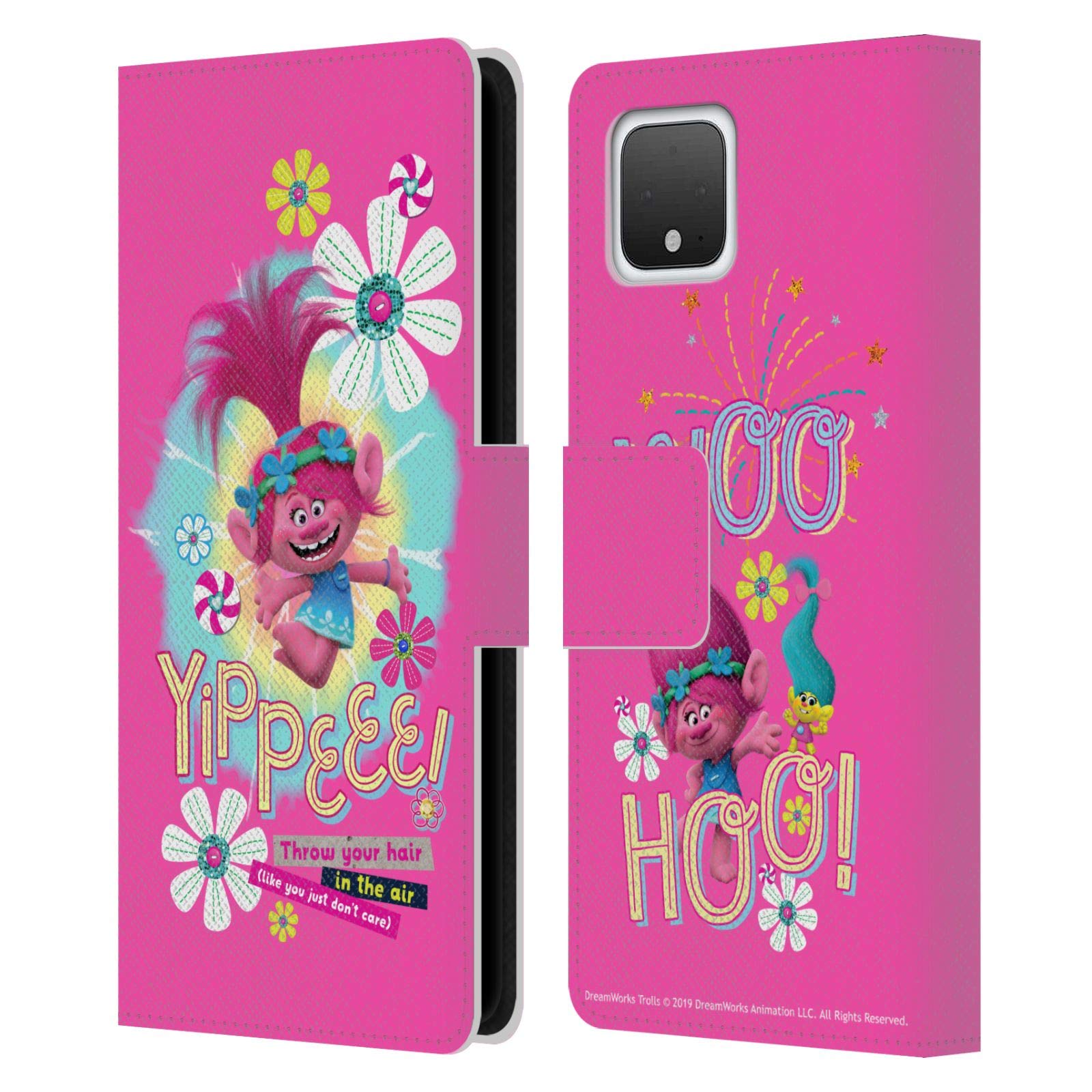 Official Trolls Poppy Leather Wallet Case for Google Pixel 4 - Perfect for Travel & Daily Use
