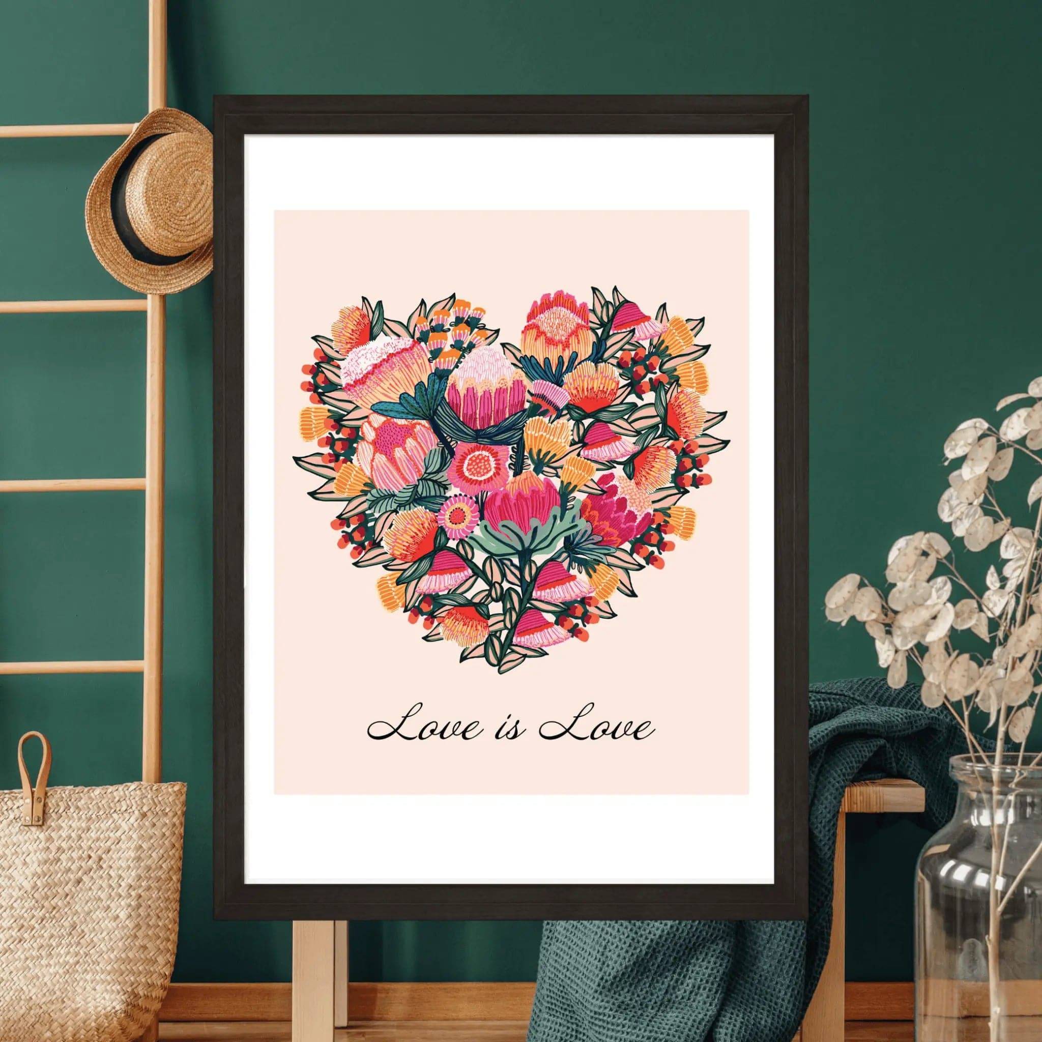 Love is Love Botanical Art Print - LGBTQ+ Pride Wall Decor for Home, Office & Gifts | Romantic Floral Painting for Bedroom & Living Room