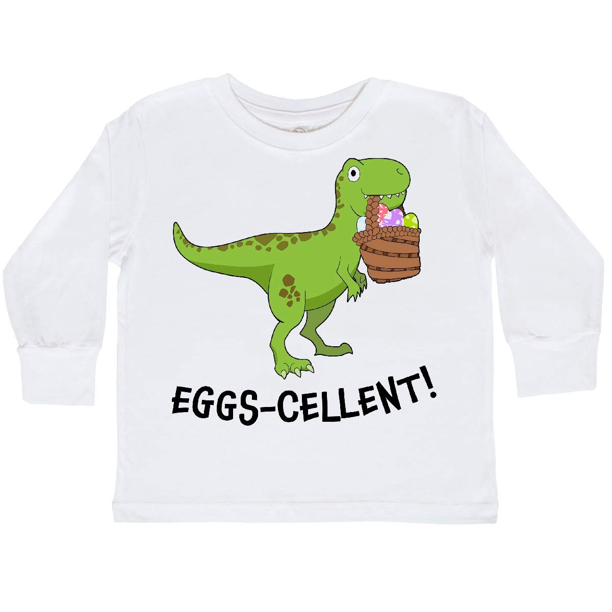 Inktastic Eggs-cellent Cute Easter T-Rex Dinosaur Toddler Long Sleeve T-Shirt - Fun Holiday Outfit for Boys & Girls - Perfect for Easter Egg Hunts, Spring Parties & Family Photos