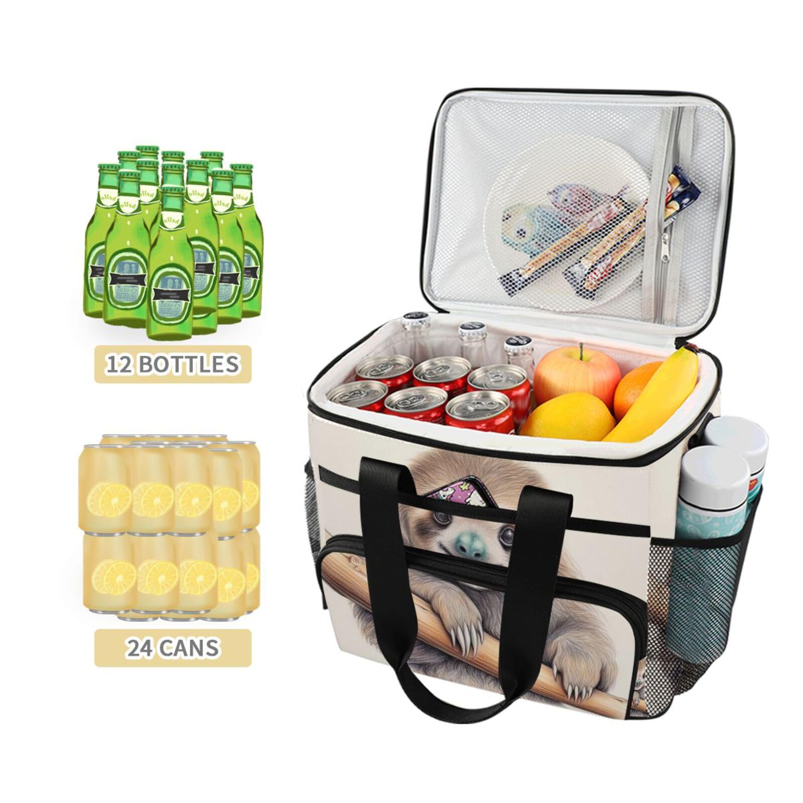 Sloth Insulated Cooler Lunch Bag - Reusable, Leakproof Lunch Box for School, Work, Picnic, Beach, with Detachable Shoulder Strap - Perfect for Outdoor Adventures and Daily Commutes