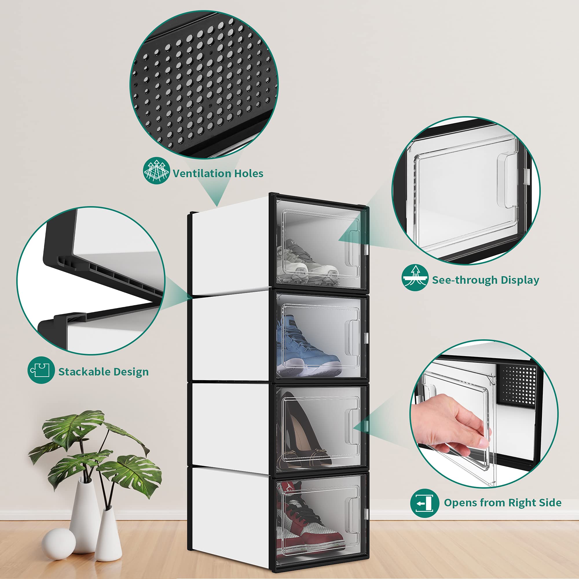 YITAHOME 12-Pack Extra Large Stackable Shoe Storage Box Organizer with Drawers - Clear Plastic Shoe Containers for Closet, Bedroom & Entryway Organization