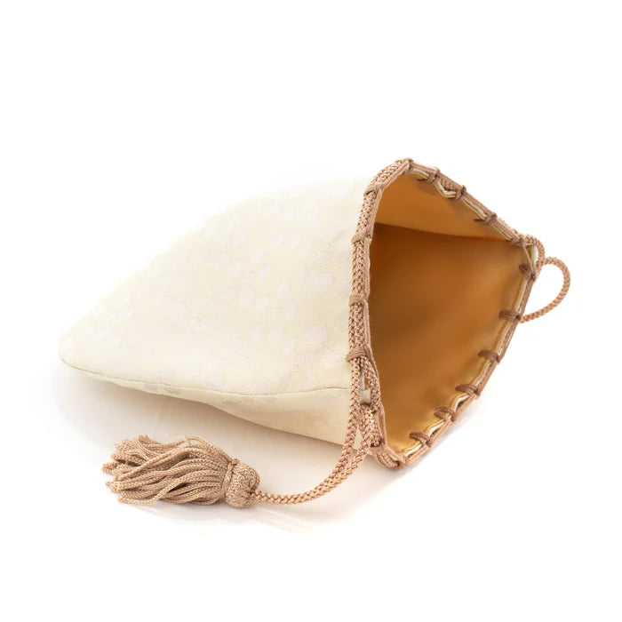 Authentic Nishijin Ori Small Drawstring Bag - Plum Blossom & White - Handmade Kyoto Japanese Traditional Craft Purse for Coins, Jewelry & Gift Giving