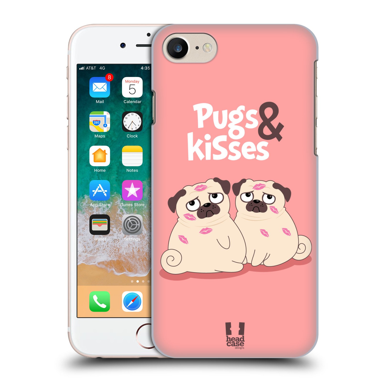Head Case Designs Kisses Piper The Pug Hard Back Phone Case - Compatible with Apple iPhone 7/8/SE (2020 & 2022) - Cute Dog Pattern Protective Cover for Everyday Use & Gift Giving