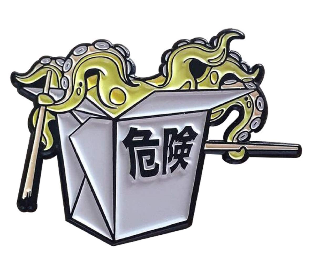 Vintage Spectre Pins Octopus Takeout Box Enamel Pin - Cute Kawaii Japanese Food Badge for Backpacks, Jackets & DIY Crafts - Perfect for Anime Fans & Pin Collectors