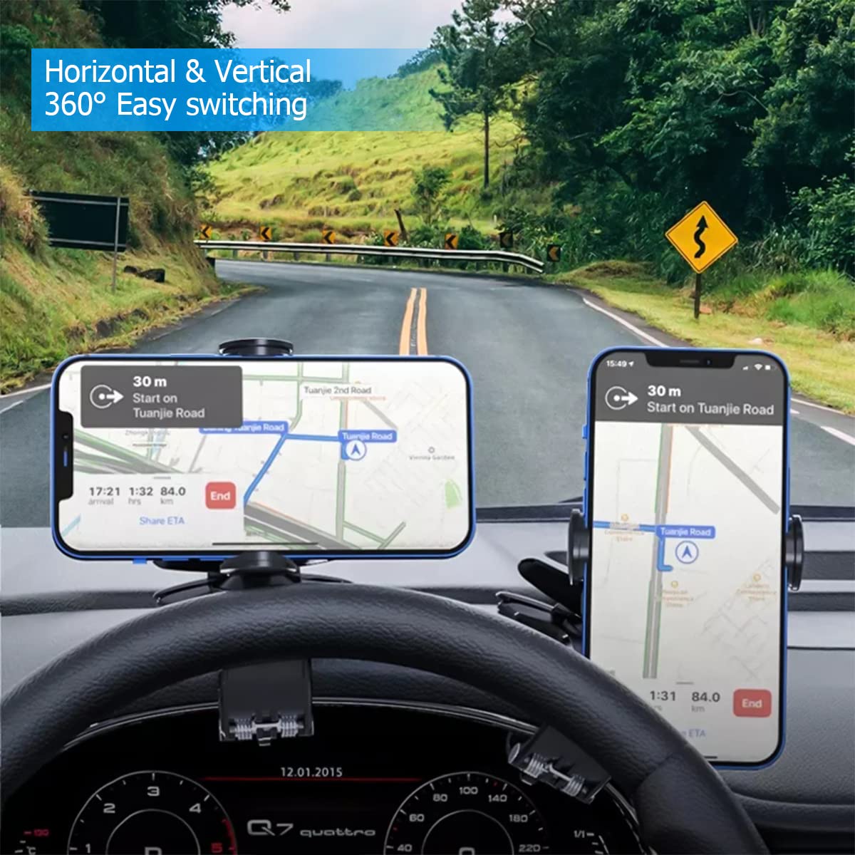 CGEAMDY Universal Car Phone Holder Mount - 360° Rotatable Dashboard Phone Stand with Parking Number Plate, One-Hand Operation, Fits All Smartphones 7.6-17.7cm (3-7 inches) - Perfect for GPS Navigation, Hands-Free Calling & Road Trips