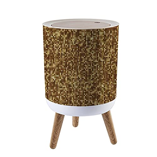 IBPNKFAZ89 Small Gold Seamless Shimmer Trash Can with Lid - Shiny Golden & Black Paillettes Sparkle Garbage Bin, Wood Waste Bin with Press Cover, Round Wastebasket for Bathroom, Bedroom, Office, Kitchen - Perfect for Home Decor, Party Supplies & Waste Disposal
