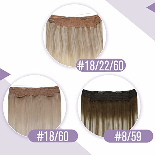 Premium Fish Line Halo Hair Extensions with Invisible Clips - Seamless 100% Human Hair Extensions for Length & Volume - Perfect for Weddings, Parties & Daily Styling