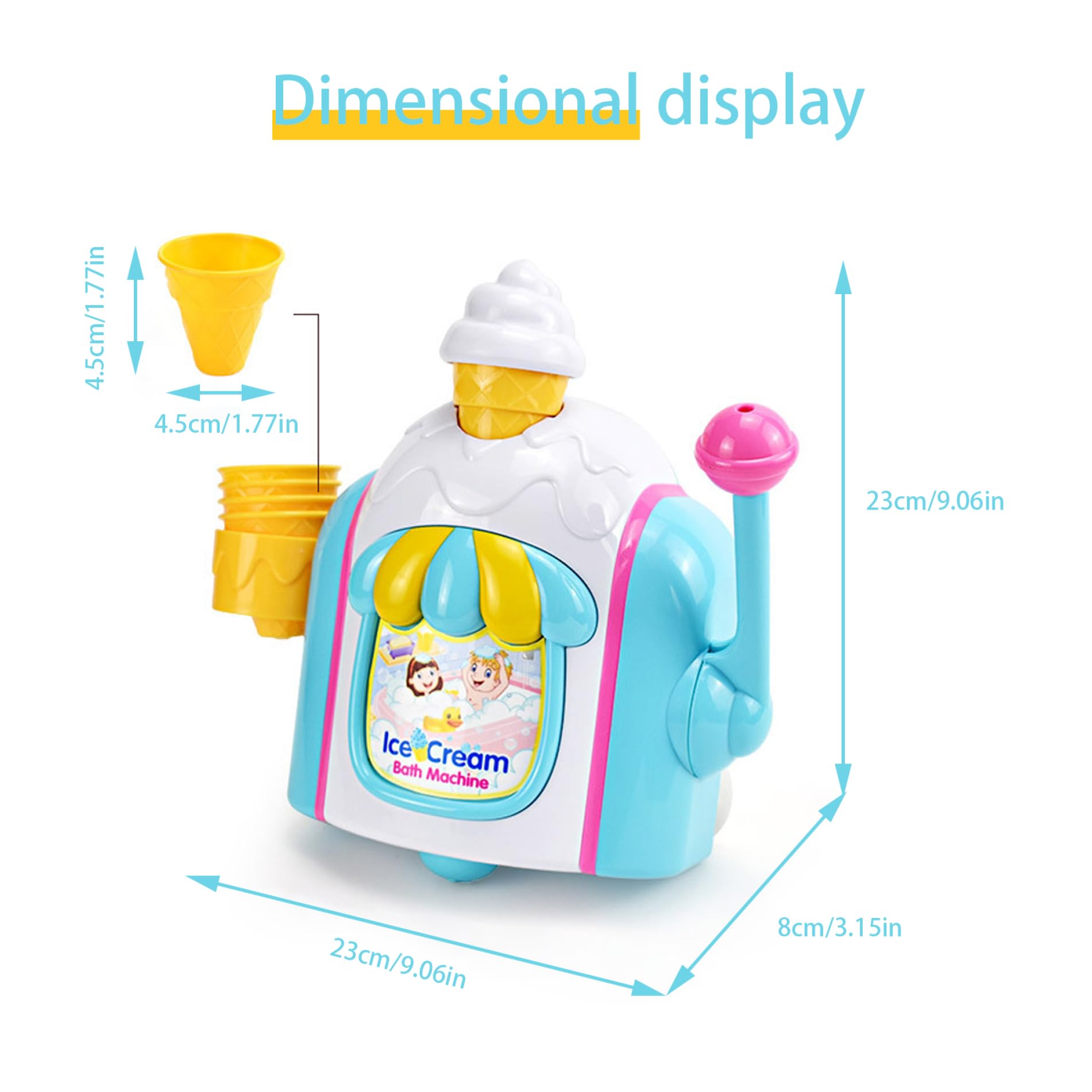 Bubble Ice Cream Bath Toy Set with 4 Cones - Fun Bath Bubble Machine for Kids - Cake-Themed Bathtime Play - Perfect for Sensory Play & Toddler Bath Time Fun