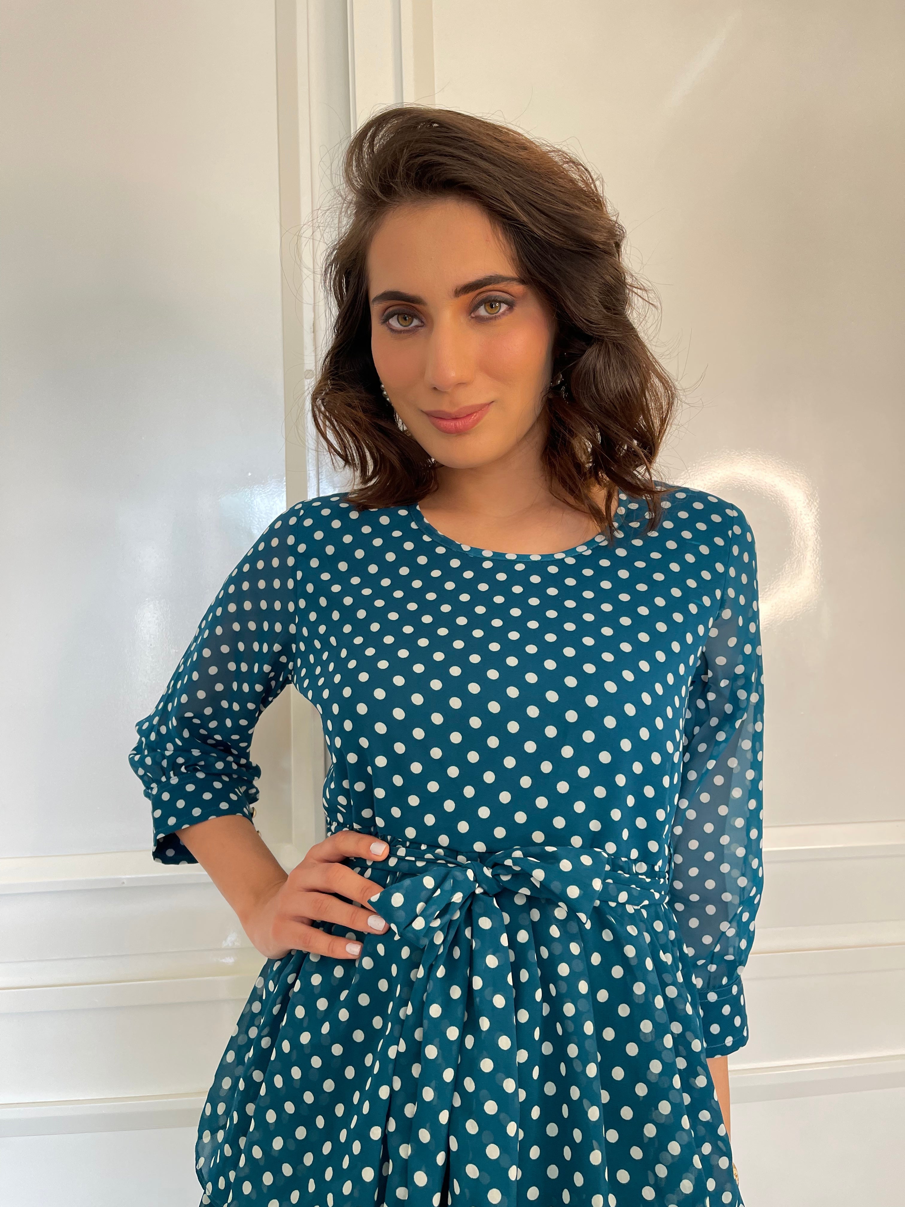 Stylish Green Polka Dot Ruffle Flared Maxi Dress for Women - Perfect for Summer Vacations, Beach Parties & Boho Weddings