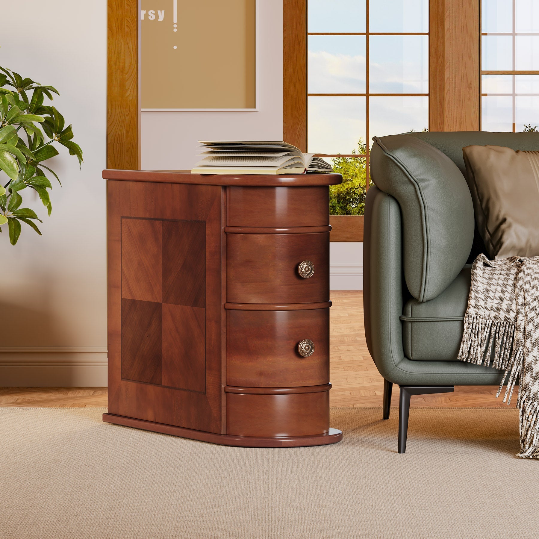 Modern Wooden Tall End Table with 2 Drawers - Narrow Nightstand for Bedroom, Living Room & Small Spaces - Perfect for Lamps, Books & Bedside Storage