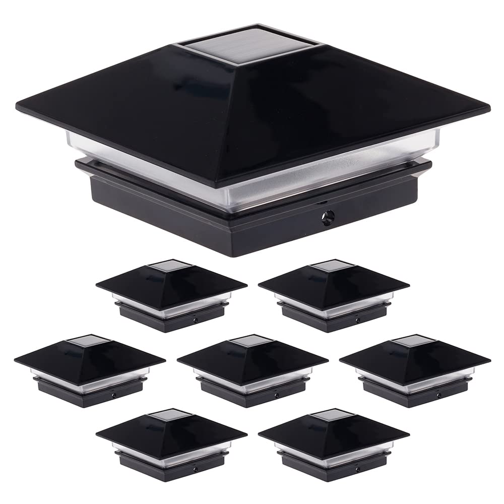 Solar Post Cap Lights 8 Pack - Waterproof Black Outdoor LED Lights for 4x4 Wood & PVC Fence Posts - Perfect for Landscaping, Deck, Garden & Pathway Lighting - Energy Efficient Solar Powered Lighting Solution