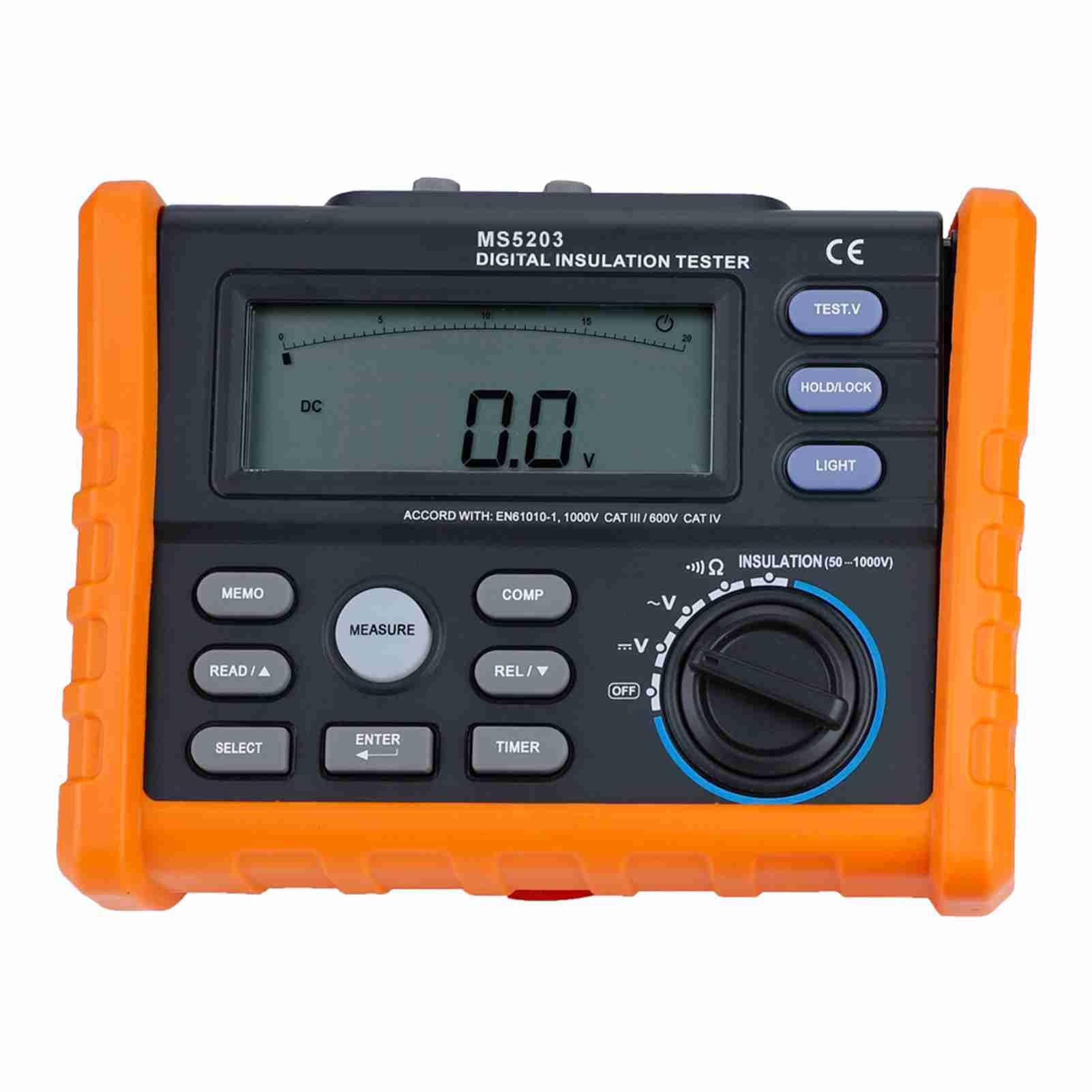PEAKMETER MS5203 Digital Insulation Tester 50-1000V with Auto PI/DAR Calculation, Backlight Display, AC/DC Voltage & Continuity Testing - Perfect for Electricians, HVAC Technicians & Industrial Maintenance
