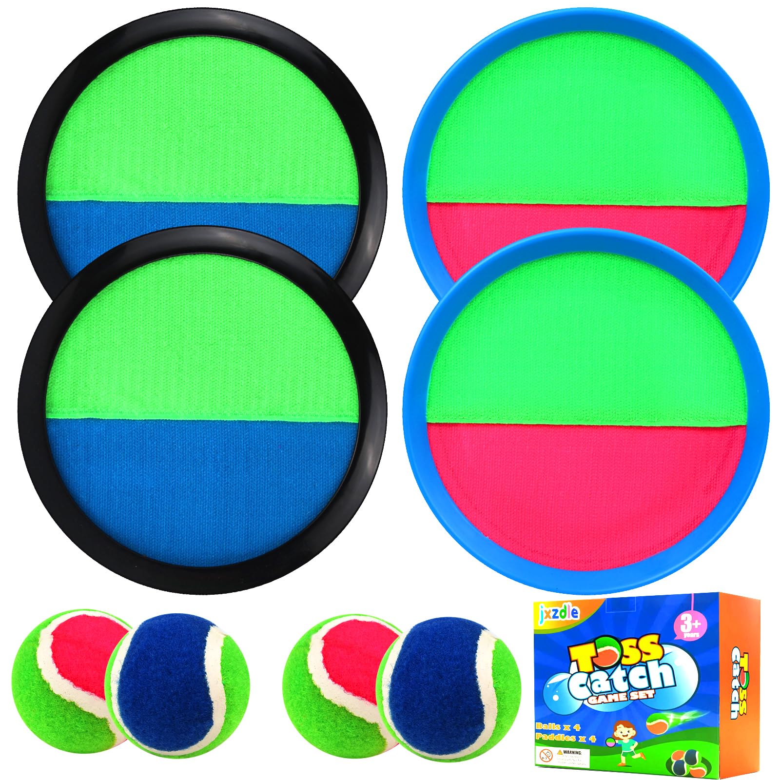 Toss and Catch Game Set with 4 Paddles, 4 Balls & Storage Bag - Fun Outdoor Toys for Kids - Perfect for Beach, Backyard, Park & Family Game Night