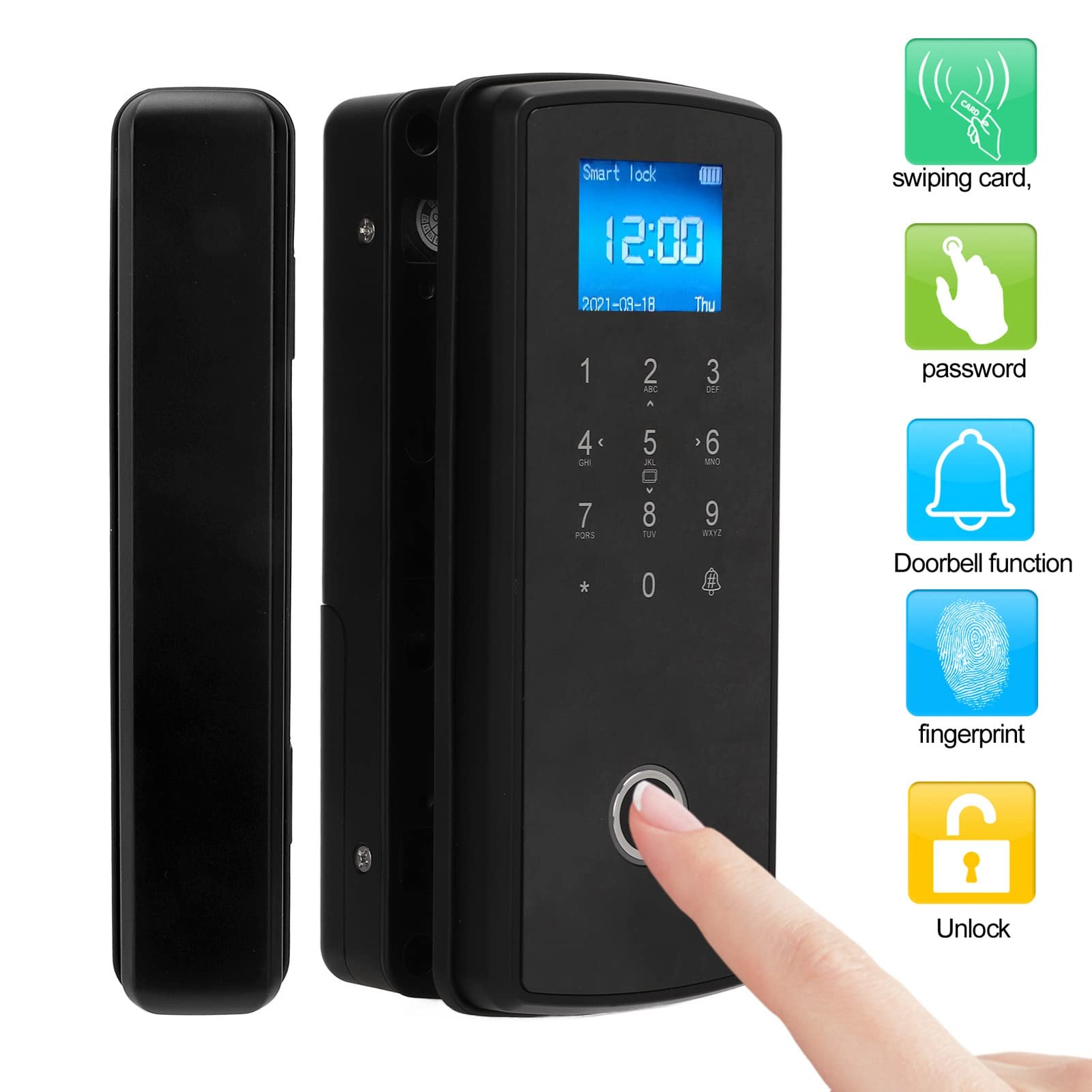 Smart Fingerprint Door Lock with Keypad & Doorbell - 3-in-1 Electronic Entry System (Fingerprint/Password/Card) for Glass Doors - Perfect for Smart Homes, Apartments & Office Security