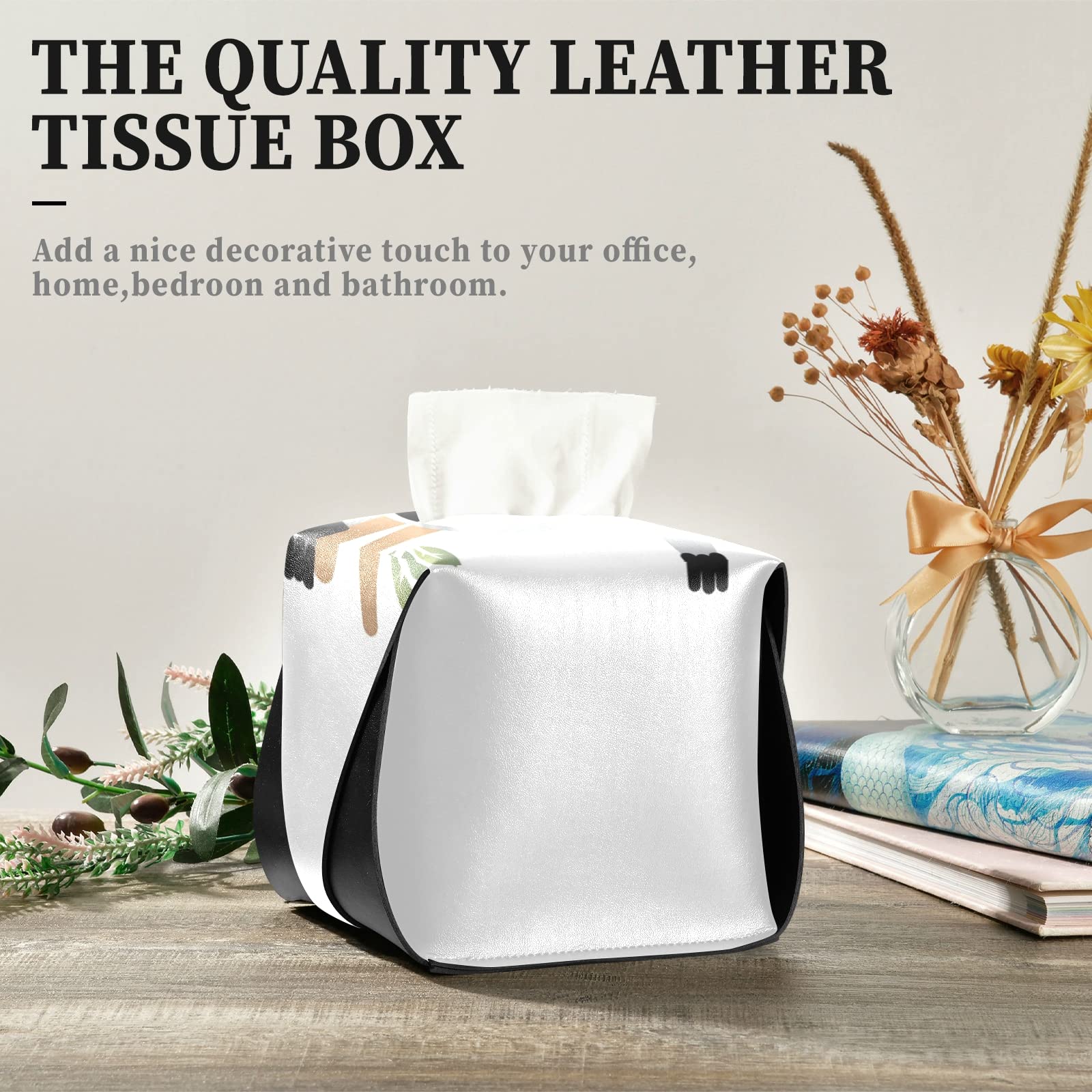 Cute Grey Sloth Tissue Box Cover - Leather Rectangle Design with Tree Branches & Green Leaves - Perfect for Bathroom, Home, Office, Car (9.4x5.1x3.6 in) | Stylish Vanity & Nightstand Decor