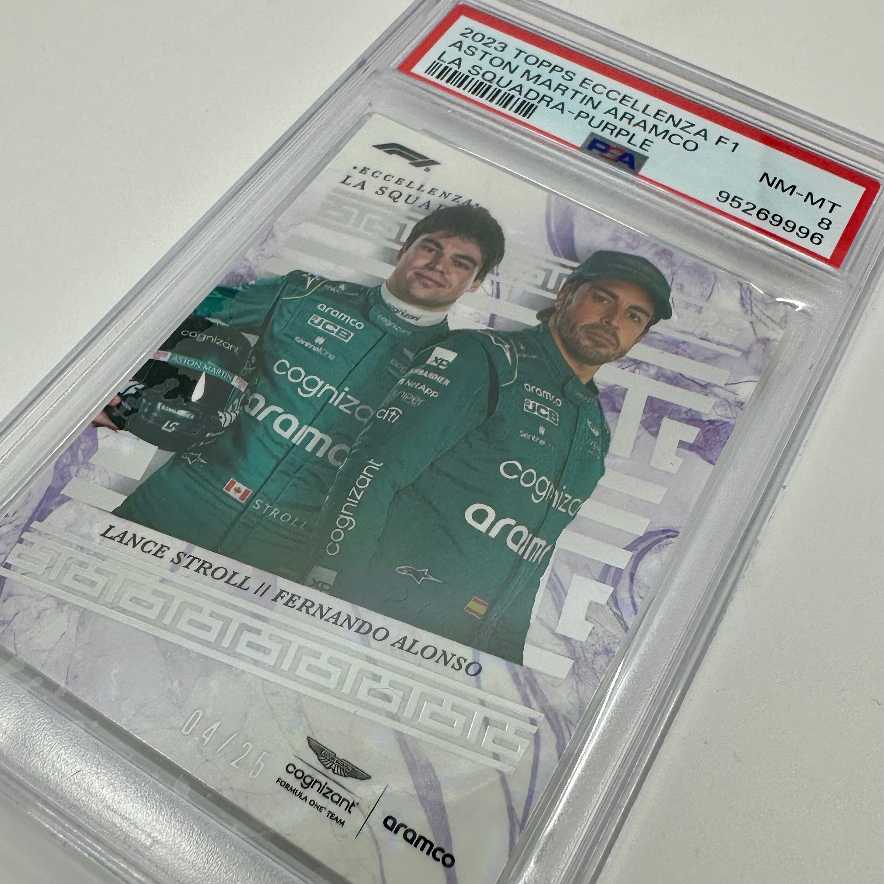 PSA 8 Graded 2004/25 Aston Martin Stroll & Alonso 2023 Eccellenza La Squadra Racing Card - Perfect for F1 Collectors, Display Cases, and Sports Memorabilia Collections