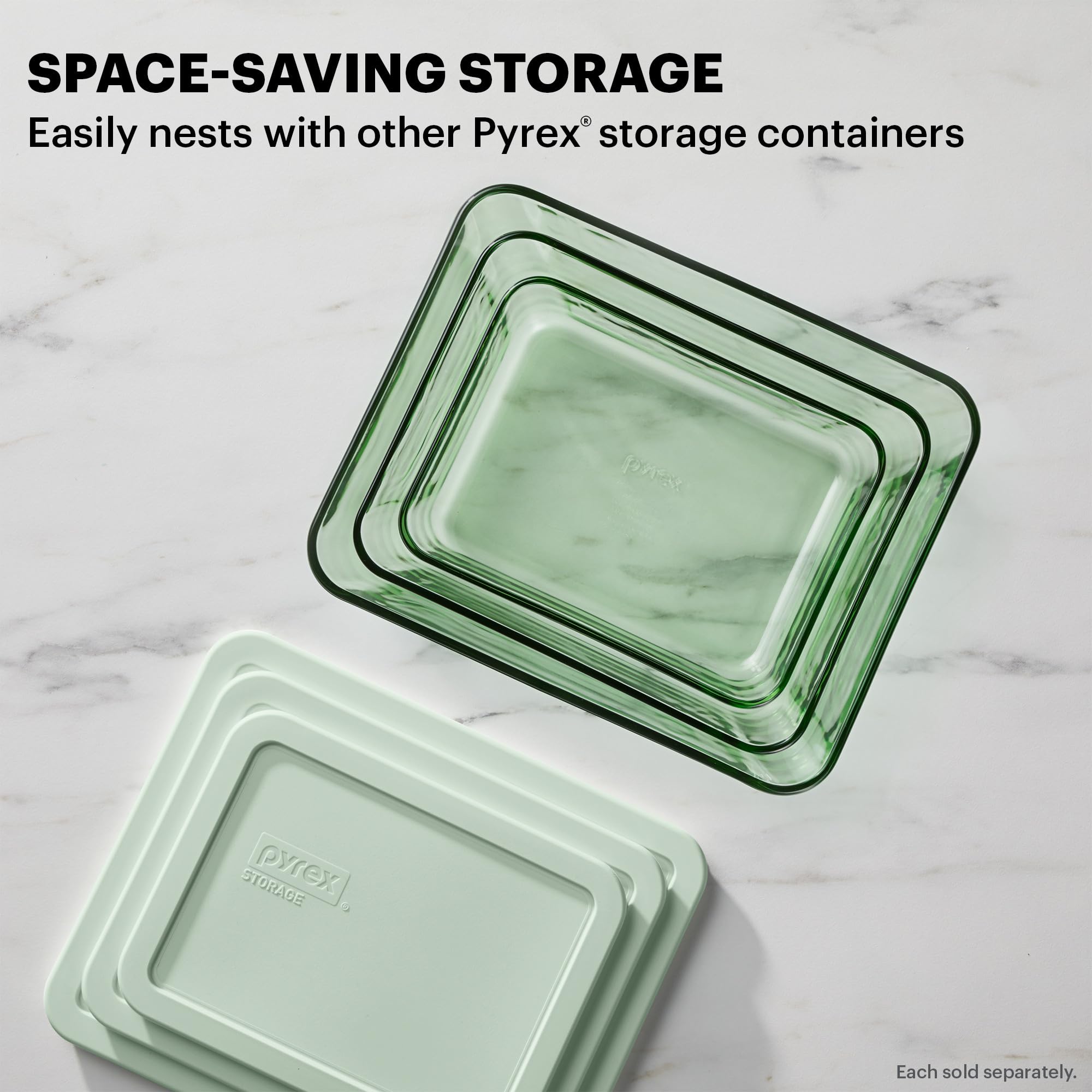 Pyrex Year of Color (3-Pack) Tinted Glass Food Storage Containers Set - 3, 6 & 11 Cup BPA-Free Meal Prep Containers with Lids, Dishwasher & Microwave Safe, Green - Perfect for Leftovers, Meal Prepping & Refrigerator Organization