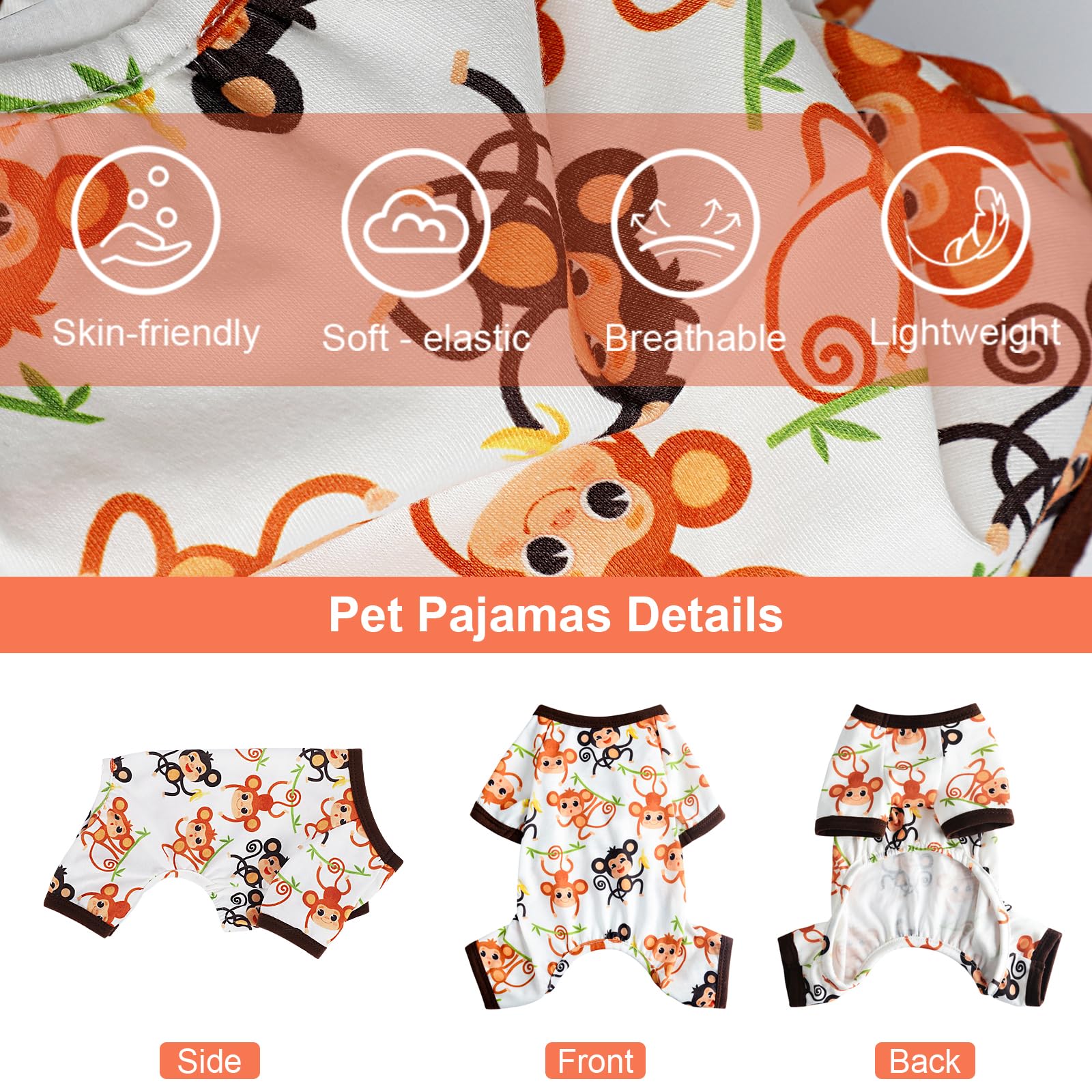 Adorable Soft Stretch Puppy Clothes - Cute Monkey Print Dog Pajamas & Onesies for Summer - Comfortable Small Dog Jammies for Indoor Lounging & Playtime