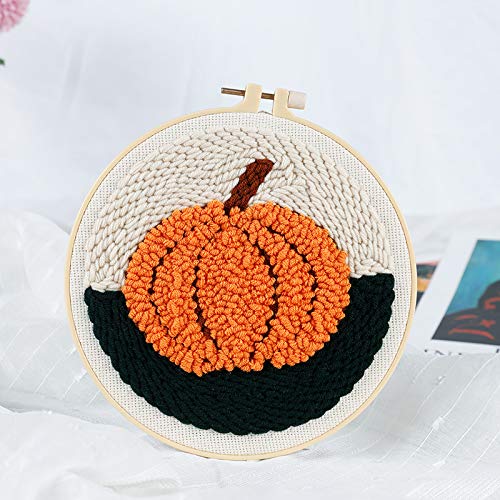 Punch Needle Embroidery Kit for Beginners - DIY Pumpkin Cross Stitch Hoop Craft Set with Full Supplies - Handmade Embroidery Art for Home Decor (XMD-PD-65) - Perfect for Fall Decorations, Thanksgiving Gifts & Craft Lovers