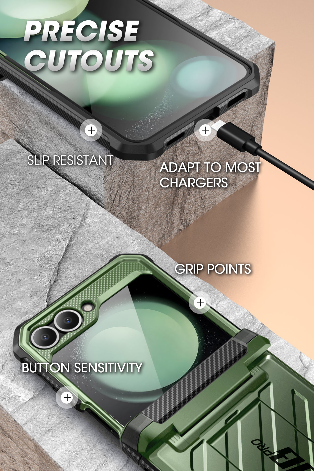 Samsung Galaxy Z Flip6 Unicorn Beetle PRO Heavy Duty Rugged Case with Belt Clip - Dark Green Protective Cover for Outdoor, Work & Daily Use