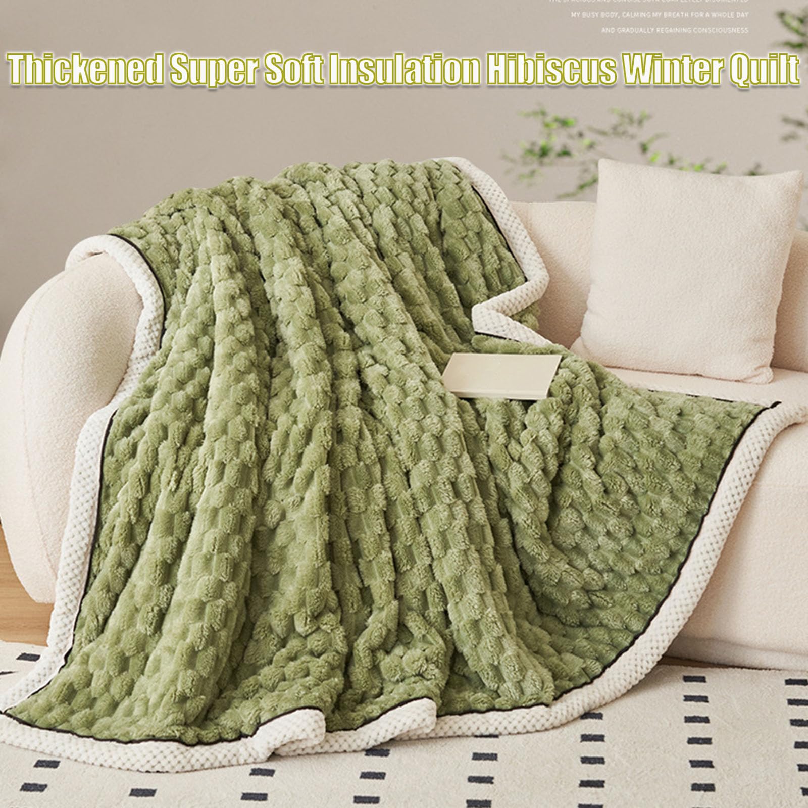 Premium Thickened Super Soft Winter Quilt - Milk Velvet Hibiscus Design, Breathable Warm Comforter for Cold Weather, Ultra Cozy Lamb Fleece Blanket (Blue, 200x230cm/79x90in) - Perfect for Bedroom, Guest Room, and Cozy Winter Nights