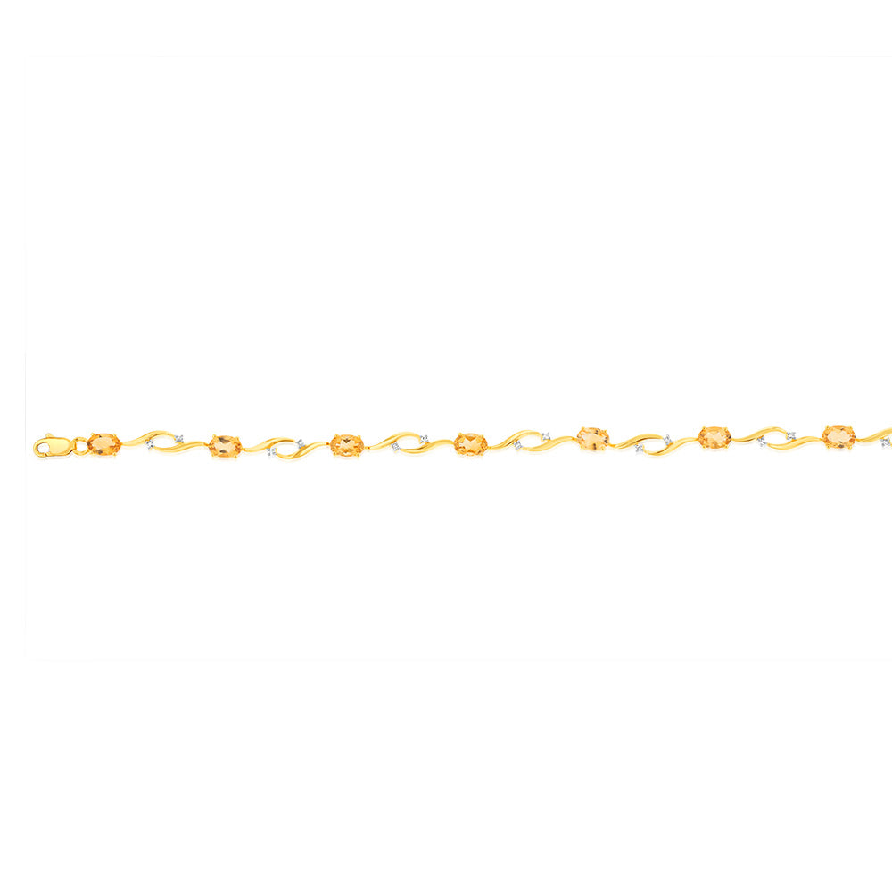 8 Carat Citrine & 0.10Ct Diamond 9K Yellow Gold Bracelet for Women - Elegant Jewelry Gift for Birthday, Anniversary & Special Occasions
