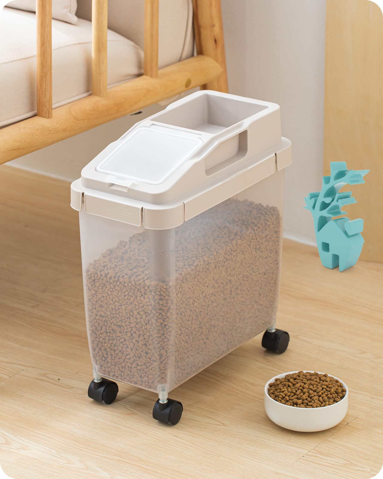 Baffect Airtight Pet Food Storage Container with Measuring Cup & Wheels - Large Dog Cat Bird Food Bin for Freshness - Perfect for Kitchen, Pantry, or Garage Storage