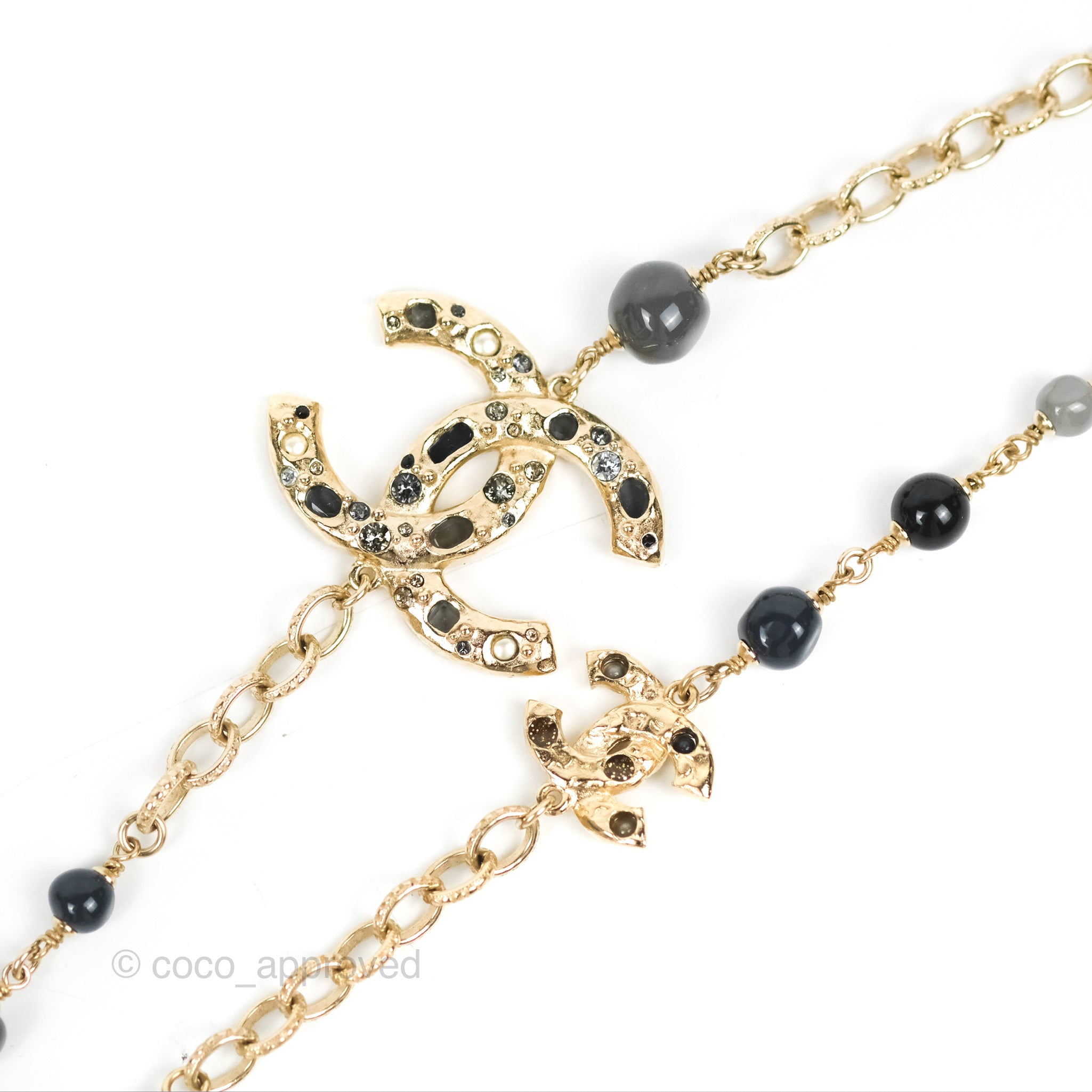 Chanel CC Pearl Gemstone Chain Long Necklace Gold Tone 16A - Elegant Statement Jewelry for Women, Perfect for Parties, Weddings & Special Occasions