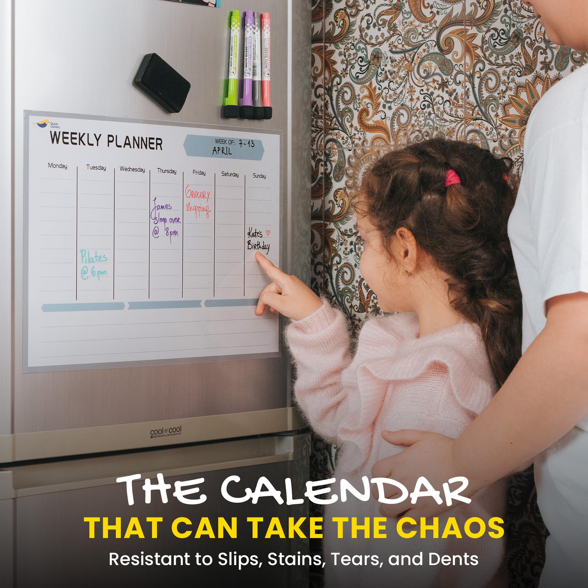 Quick Canary Magnetic Weekly Planner for Fridge - 17x12 Inch Dry Erase Board Calendar for 2025 Schedules, Meal Planning & Household Chores - Includes 4 Markers & Eraser - Perfect for Kitchen Organization & Family Scheduling
