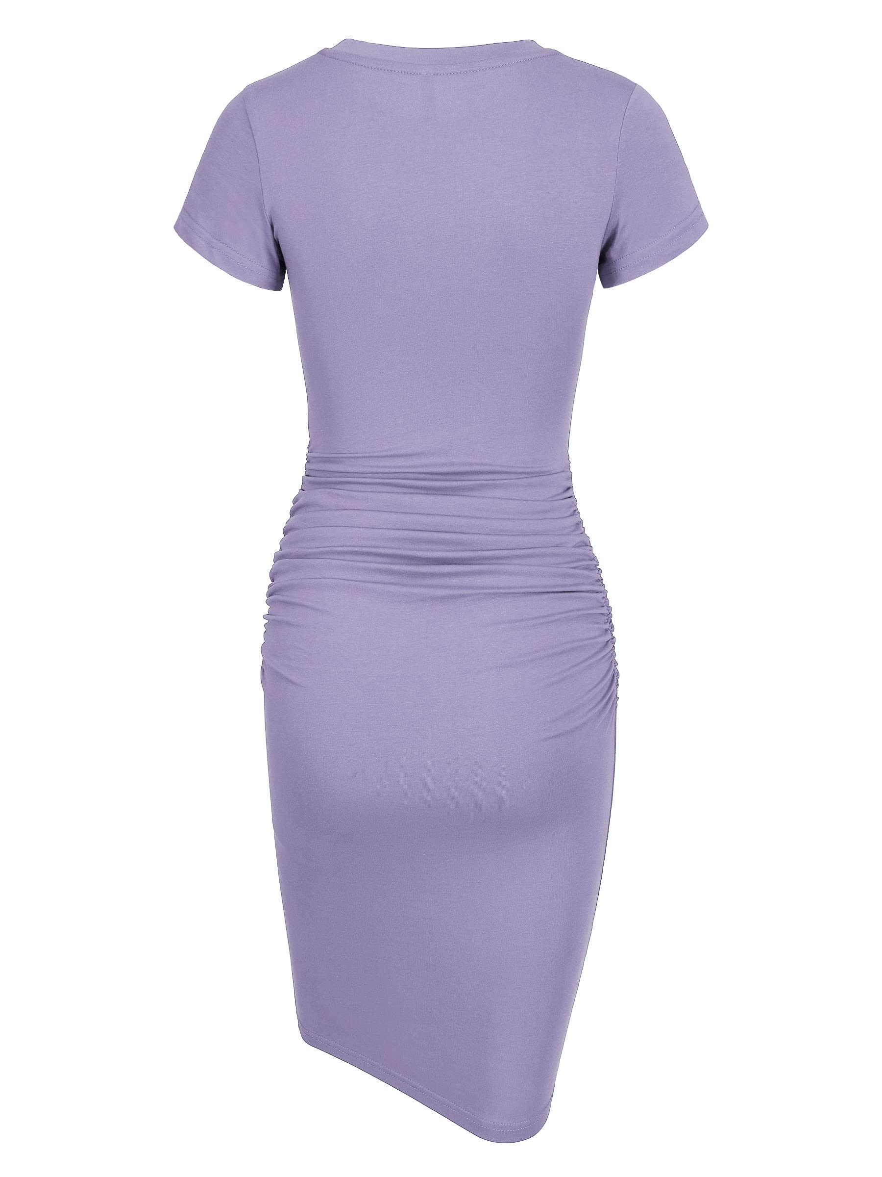 Laughido Women's Short Sleeve Ruched Bodycon Sundress - Knee Length T-Shirt Dress for Summer 2025 | Trendy Casual Outfit for Beach, Party & Daily Wear