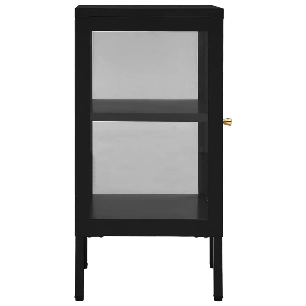 FAMIROSA Black Steel Sideboard Cabinet with Tempered Glass - 15
