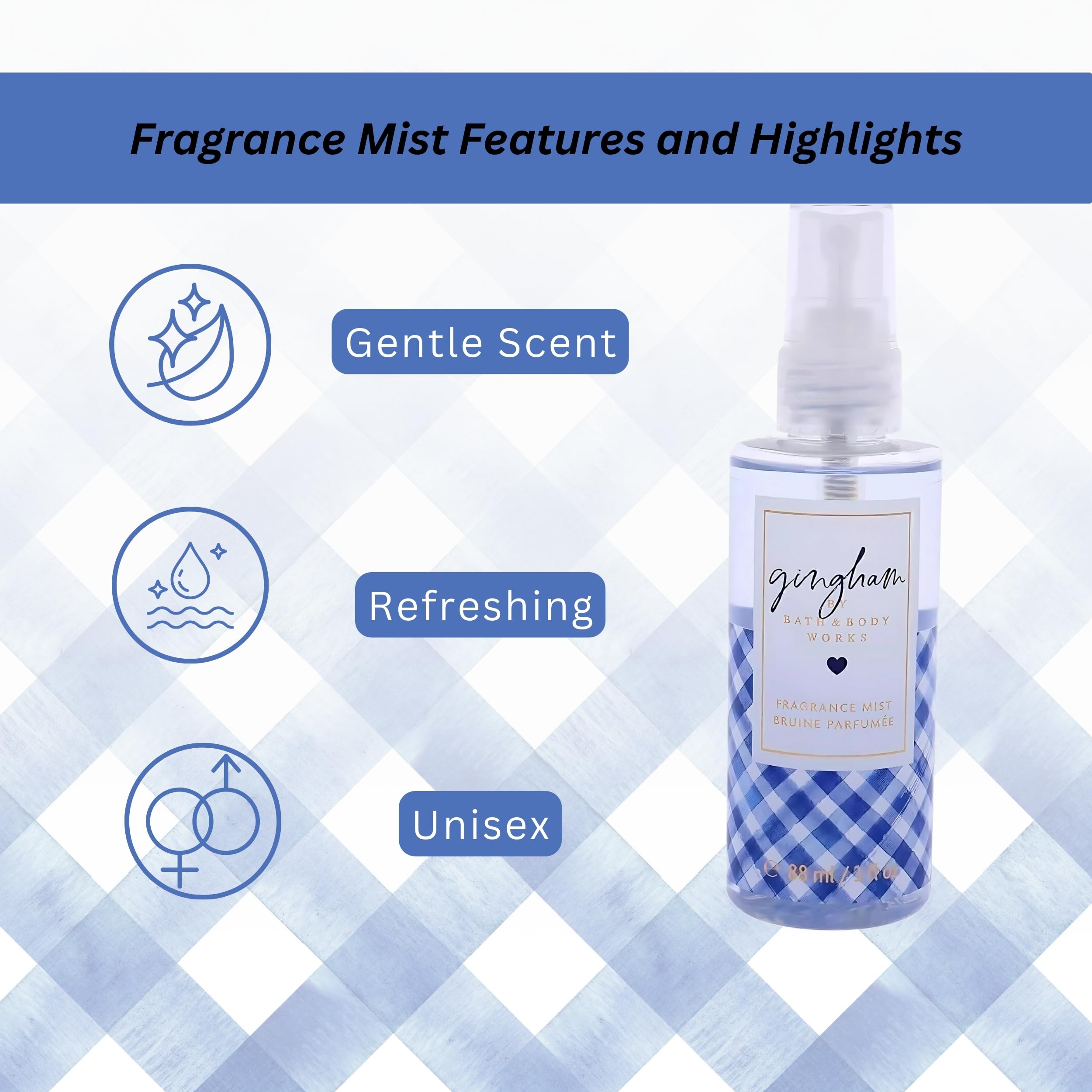 Bath and Body Works Gingham Fragrance Mist for Women & Men - 3oz Travel Size Body Spray | Fresh Scent for Daily Use, Gym, Office & Travel