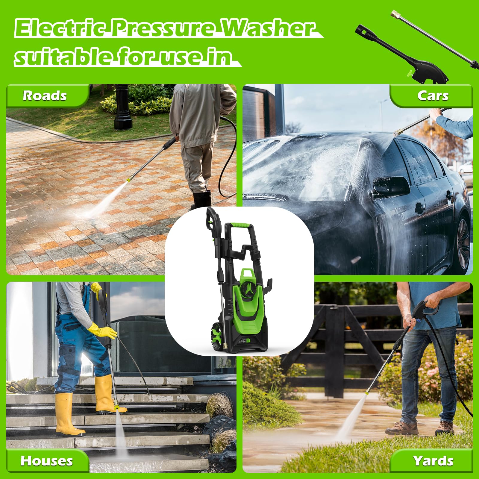 4800PSI Electric Pressure Washer with Foam Cannon - 3.2GPM High Power Washer, 55FT Hose & 4 Nozzles - Perfect for Cleaning Patio, Cars, Fences, Driveways & Home Exterior Surfaces