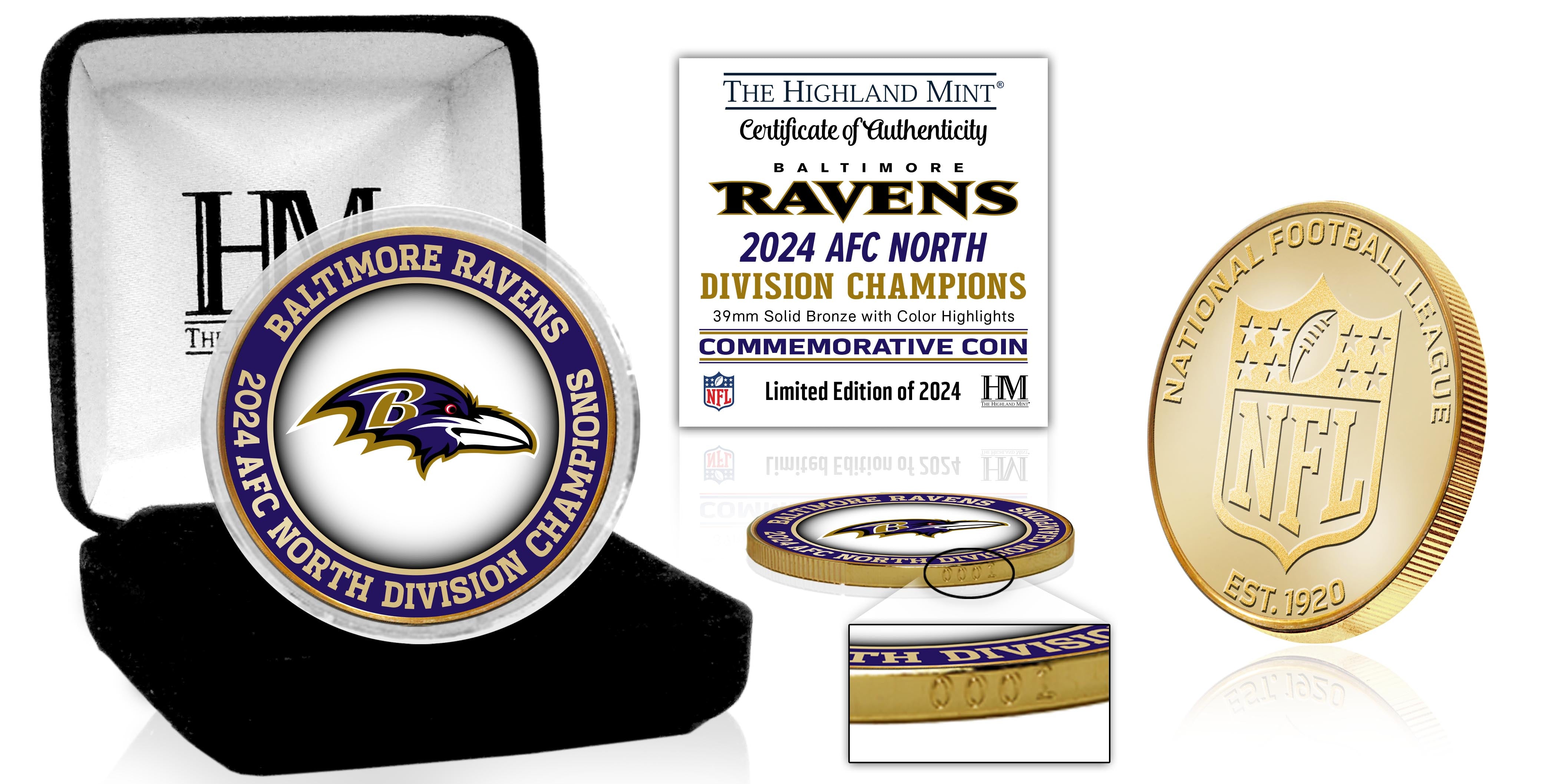 Baltimore Ravens AFC North Division Champions Commemorative Bronze Coin - Collectible NFL Football Fan Memorabilia for Display & Gifting