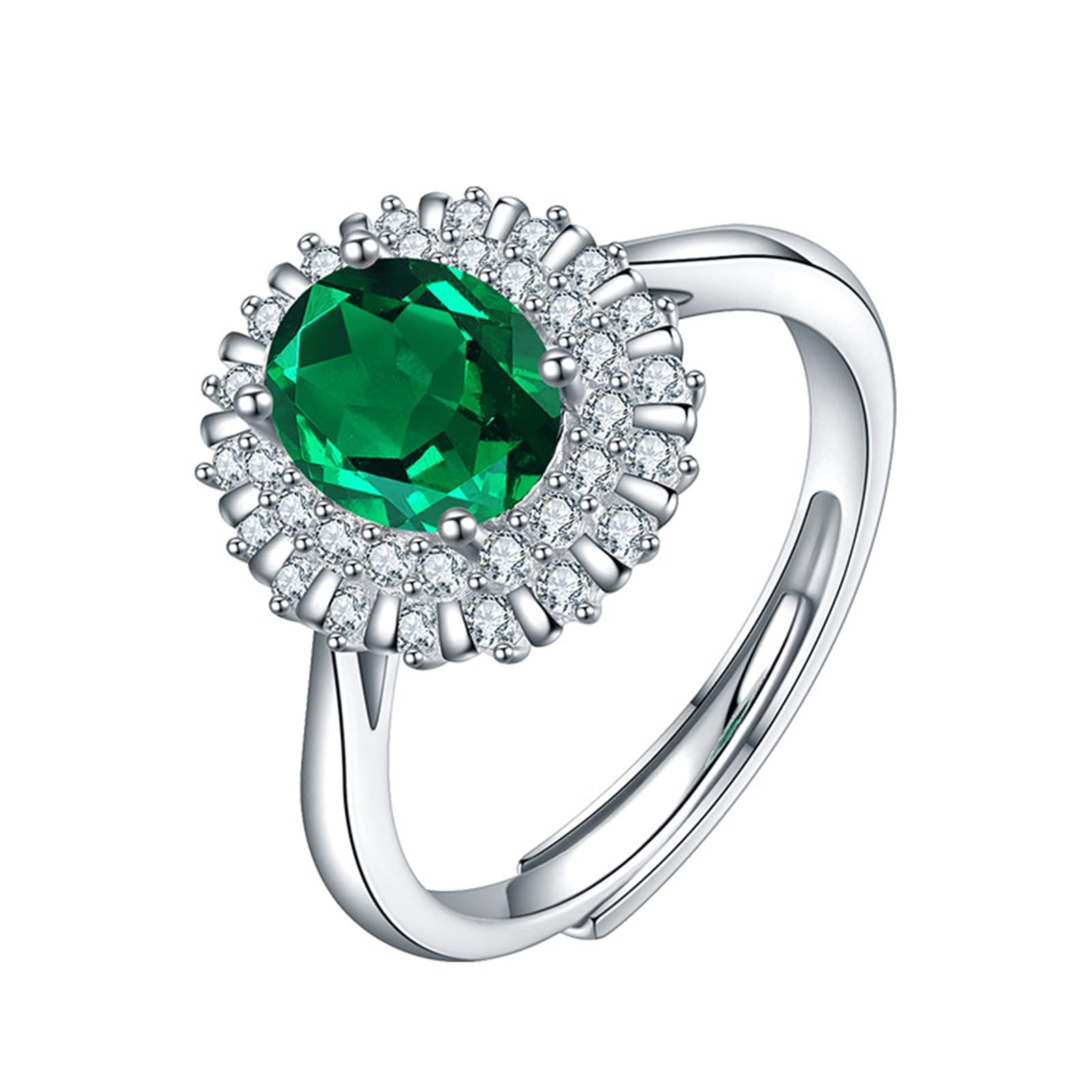 Gualiy Women's Sterling Silver Wedding Band, Engagement Ring, Sunflower Shaped Created Emerald 1ct Ring Size 5.5-11 - Perfect for Bridal Jewelry, Anniversary Gifts & Everyday Elegance