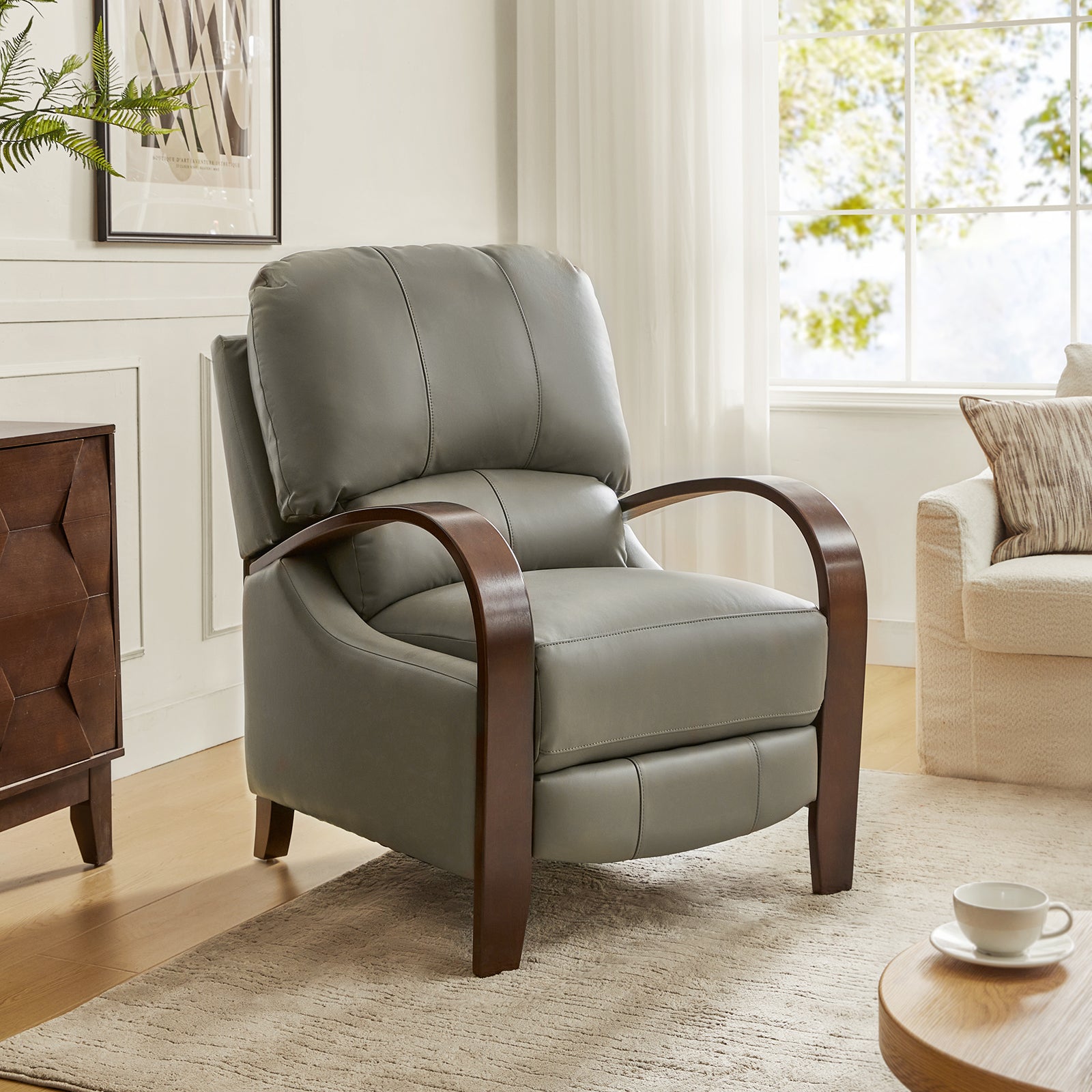 Melissa Genuine Leather Manual Recliner Chair - Handcrafted Full Grain Leather Living Room Recliner with Smooth Manual Mechanism, Perfect for Home Theater, Gaming, and Relaxation