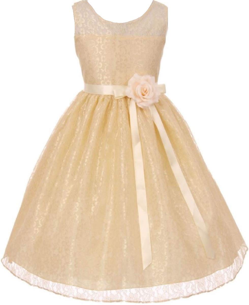 Little Girls Lace Oval Open Back Floral Dress - Elegant & Comfortable for Parties, Weddings & Special Occasions