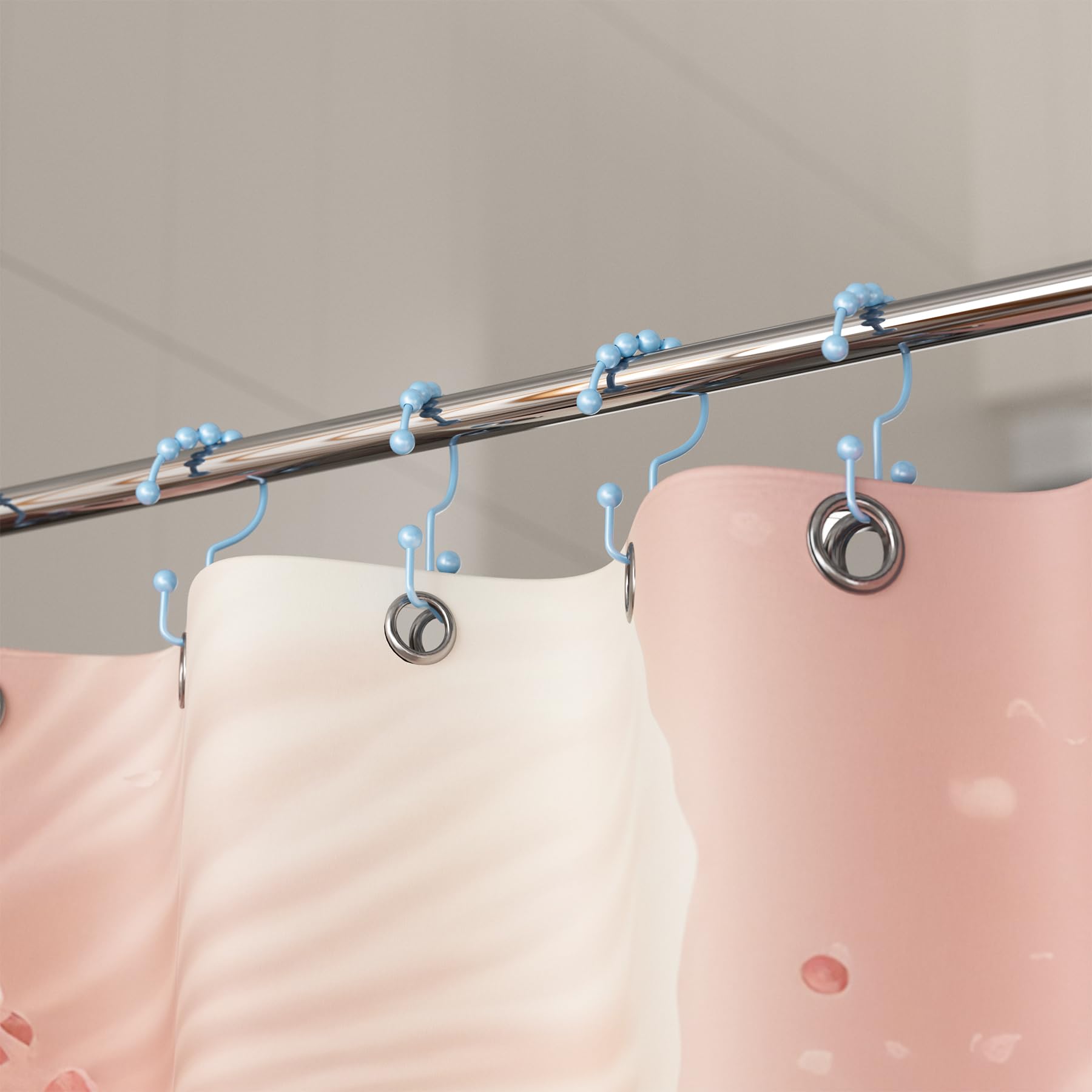 Titanker Shower Curtain Hooks - 12 Pack Rust-Resistant Metal Double Glide Rings for Bathroom Shower Rods (Blue) | Durable Bath Accessories for Easy Curtain Installation & Home Decor