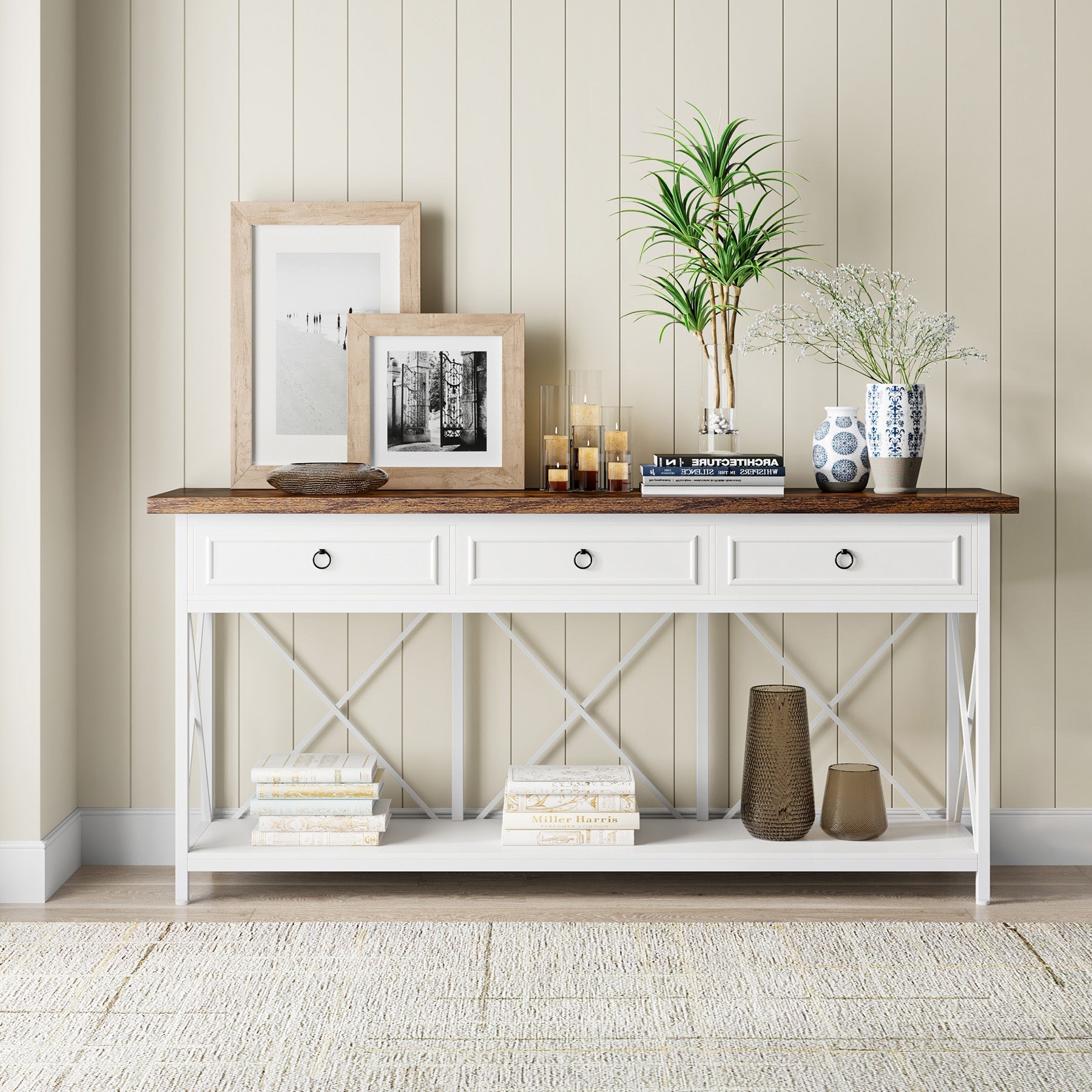 3 Drawer Console Table with Storage Shelf - 70.8