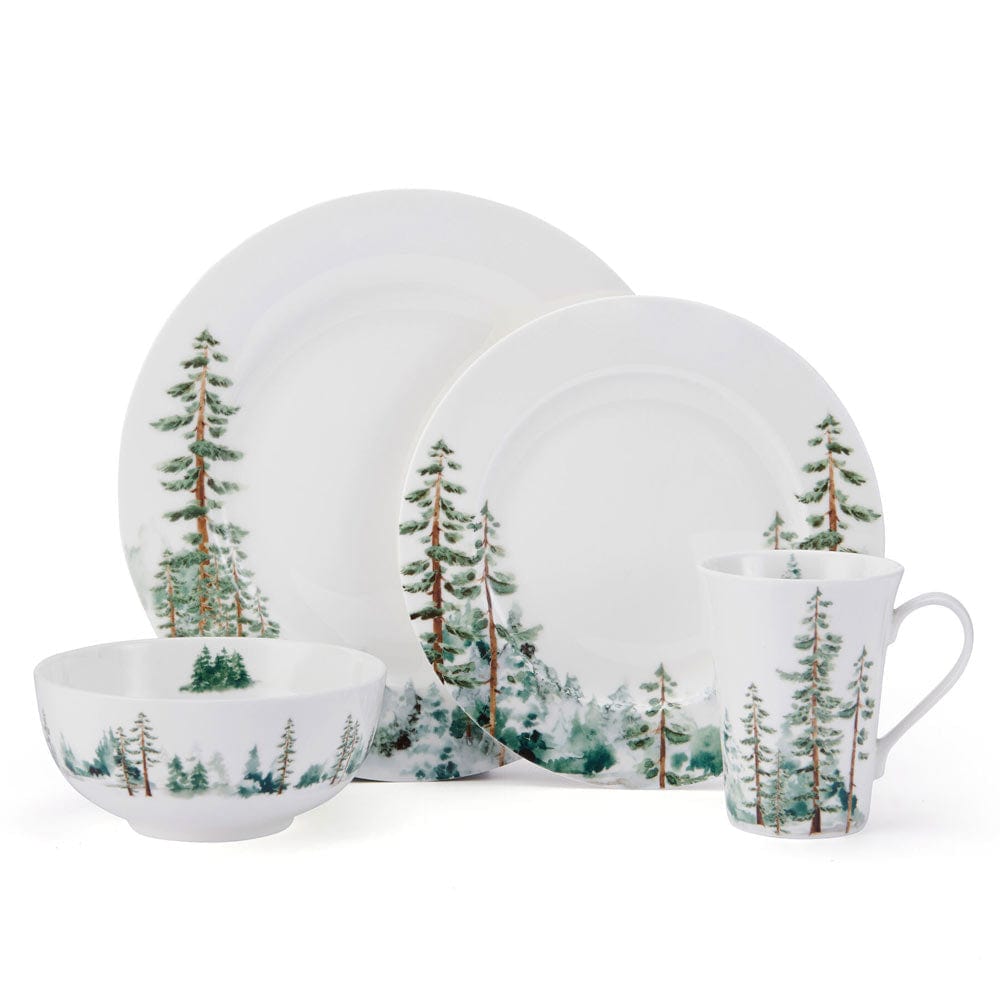 16-Piece Watercolor Forest Dinnerware Set - Service for 4 | Elegant Tableware for Family Dinners & Entertaining Guests