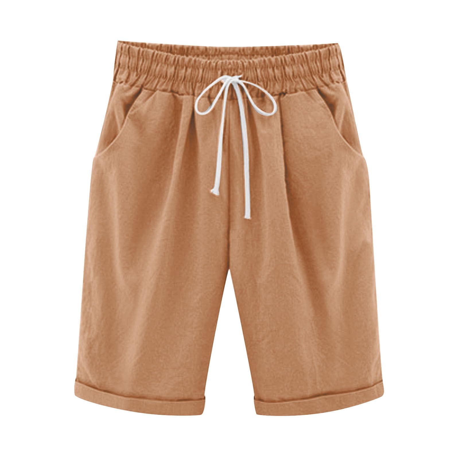 TANGNADE Women's Dressy Knee-Length Bermuda Shorts with Elastic Waist - Casual Summer Beach Shorts for Workout, Travel, and Outdoor Activities