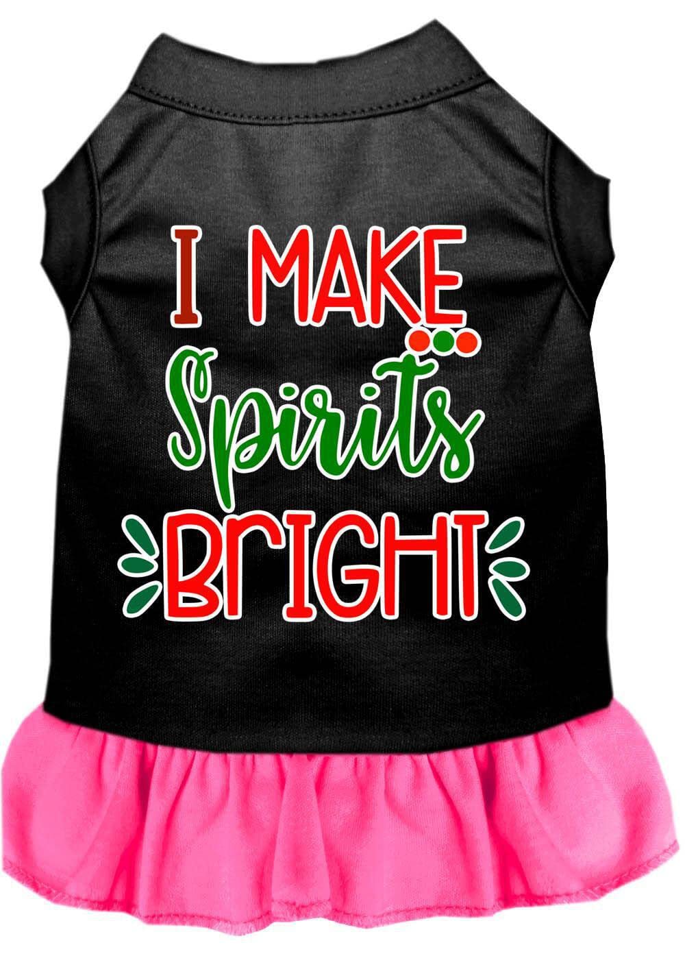 Christmas Pet Dog & Cat Dress - 'I Make Spirits Bright' Screen Printed Black Costume for Small Pets (6-10 lbs) - Perfect for Holiday Photos & Festive Parties