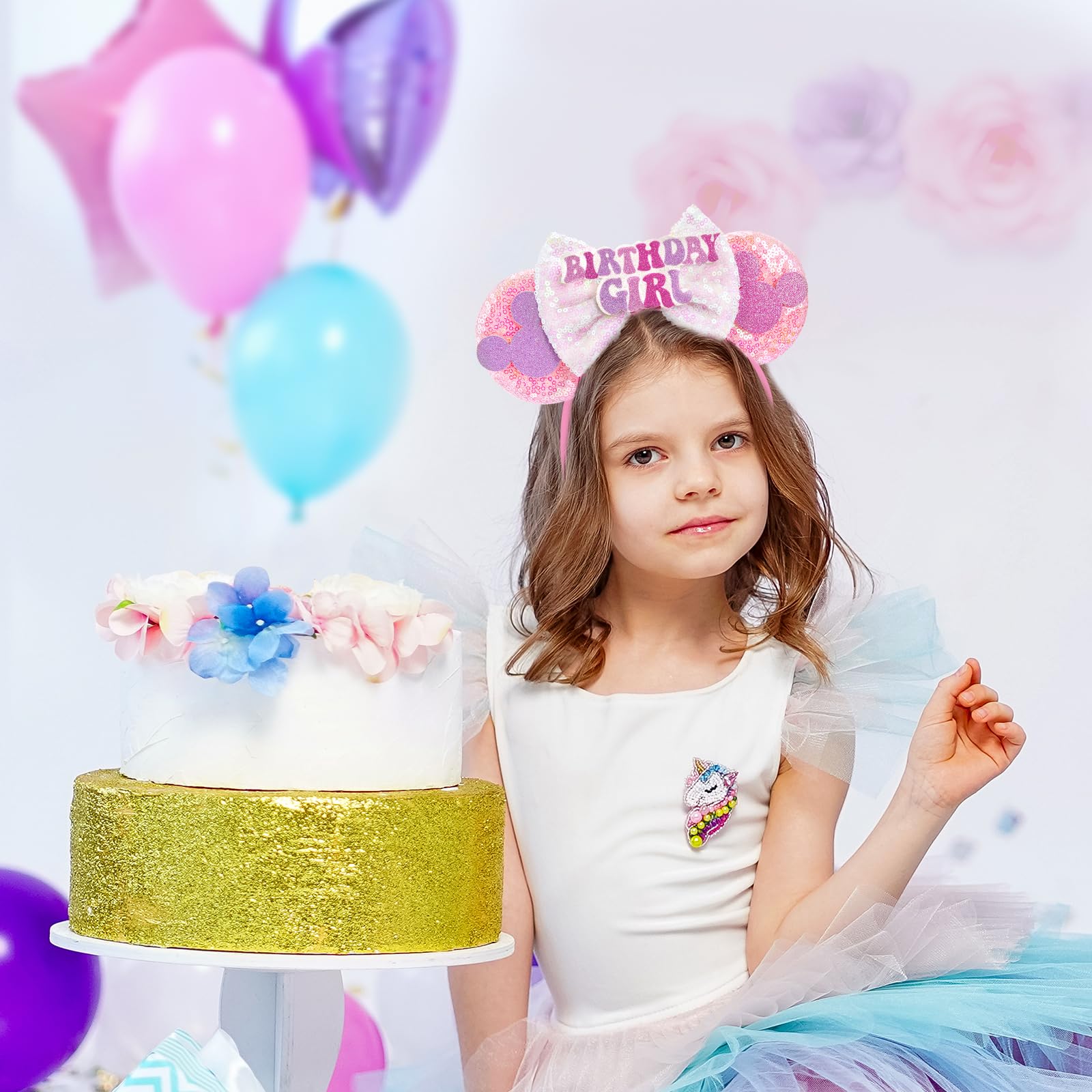Pink Birthday Mouse Ears Headband for Women & Girls - Cute Birthday Party Hair Accessories & Decorations - Perfect for Disney Trips, Birthday Celebrations & Themed Parties