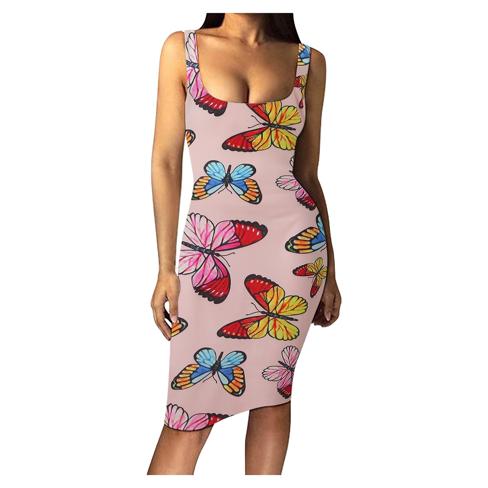 Sexy Sleeveless Vest Tank Midi Dress for Women - Stylish Club & Party Dress, Casual Summer Outfit for Night Out, Date Night, and Beach Wear