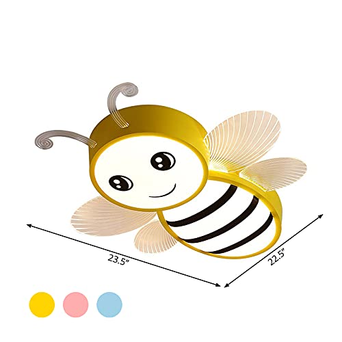 LITFAD Cartoon Bee LED Ceiling Light - Modern Macaron Flush Mount Chandelier for Nursery, Kids Room & Kindergarten - Energy Saving Creative Lighting for Girls Bedroom (Yellow) - Perfect for Children's Playroom, Daycare Center & Toddler Bedroom Decor