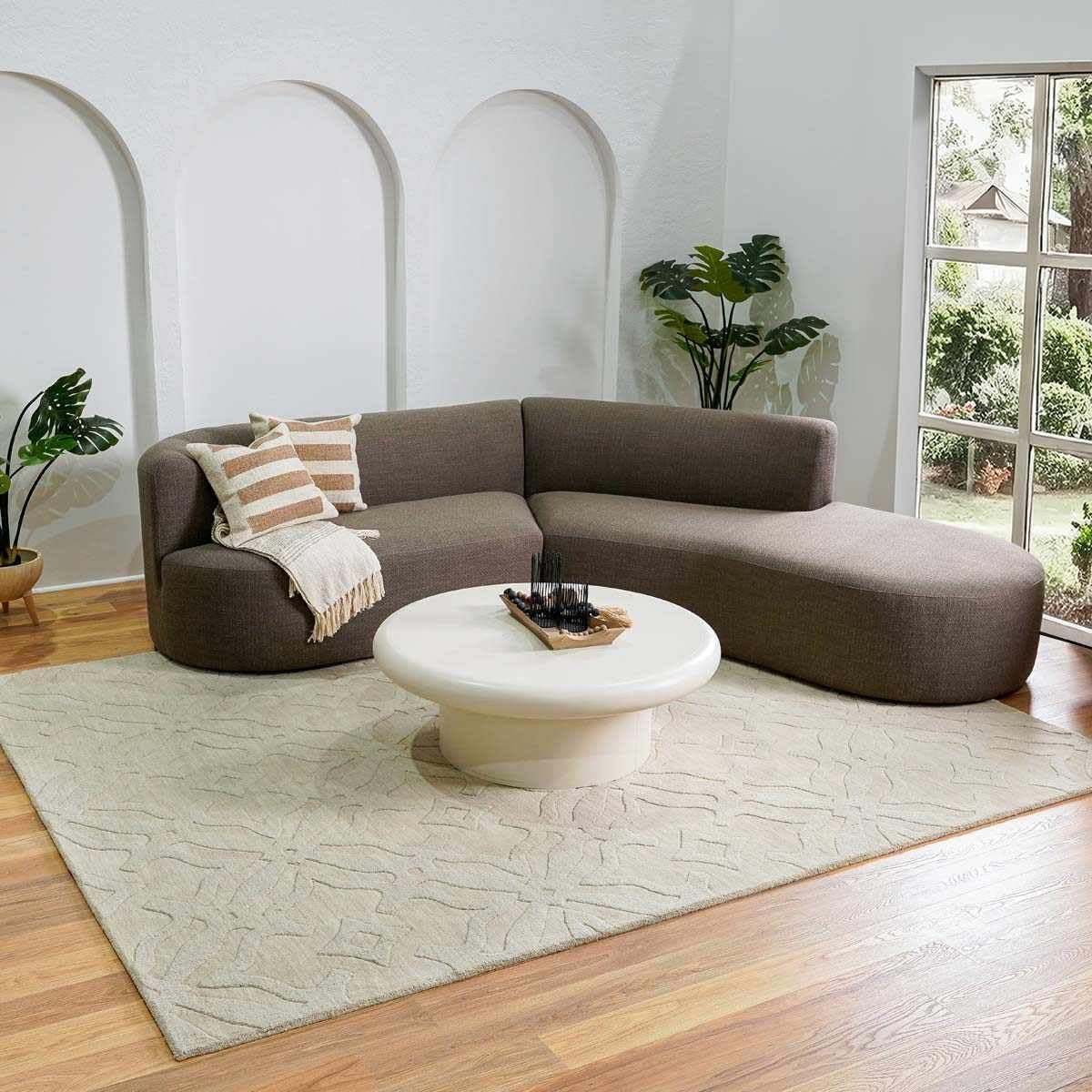 Hauteloom Fyffe Wool Area Rug 2' x 3' - Soft Beige Solid & Border Design for Living Room, Bedroom - Cozy & Durable Home Decor for Family Spaces