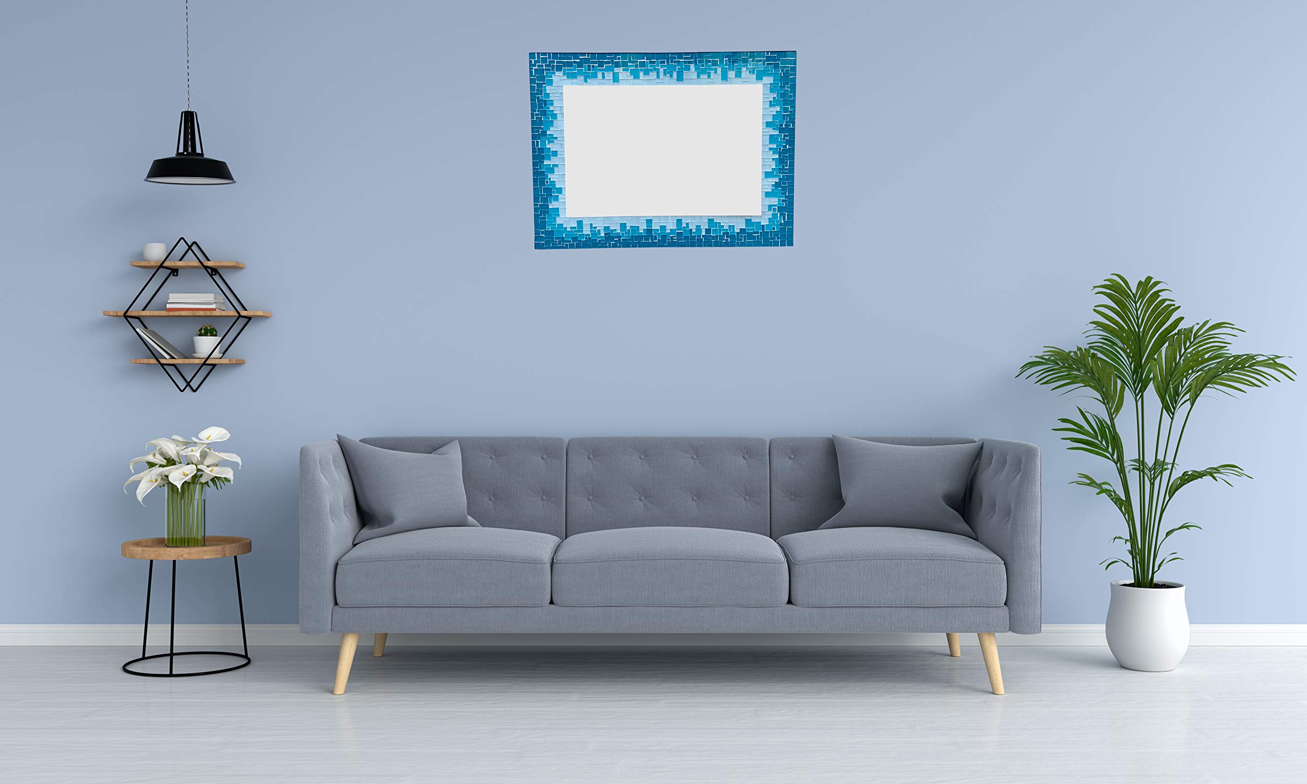 Handcrafted Sea-Blue Turquoise White Mosaic Wall Mirror - 32