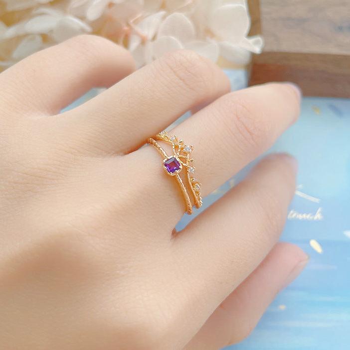 14K Gold Amethyst Braided Zodiac Ring for Aquarius Women - Elegant Birthstone Jewelry Gift for Valentine's Day, Birthday & Anniversary | HJZB 324